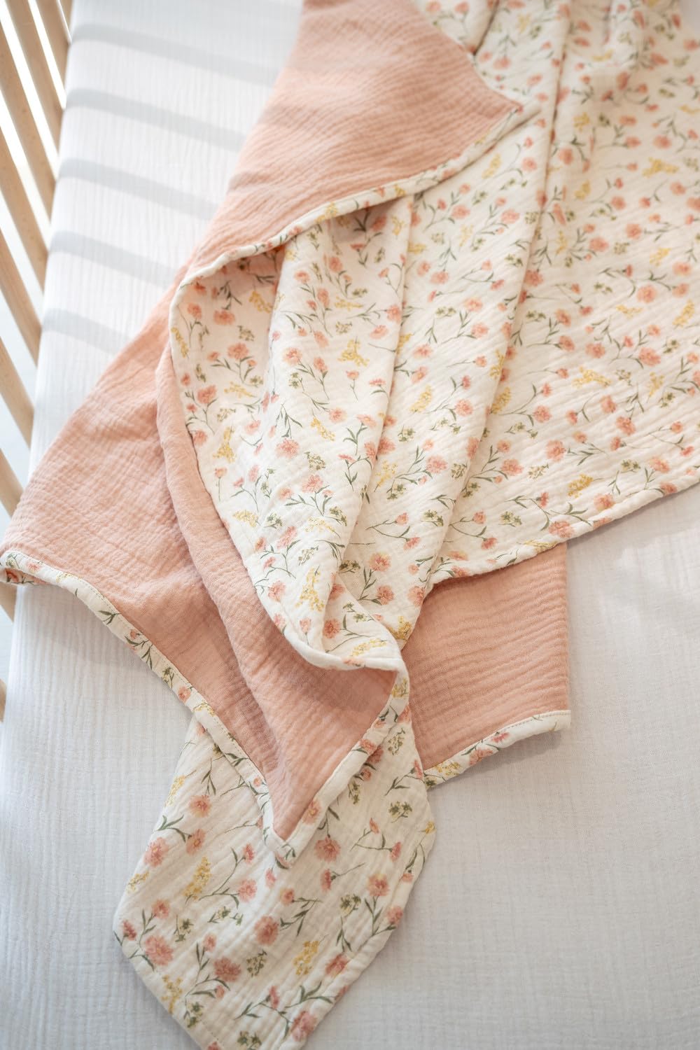 Little Jump Muslin Baby Blankets for Girls, Large 47" x 47" Cotton Crib Blanket for Baby Infant Toddler, Soft Breathable and Lightweight Toddler Quilt for Girls (Peach Floral)