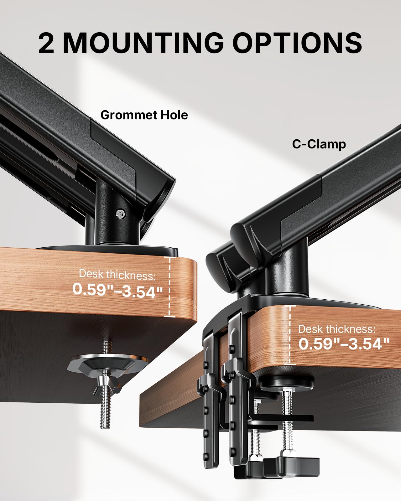 HUANUO FlowLift™ Pro Dual Monitor Arm for 13–32" Screens, MechaSpring Monitor Mount, Adjustable Monitor Arm with Tilt/Swivel/Rotation, Tool-Free VESA Mount, C-Clamp/Grommet Base, Max Load 19.8 lbs