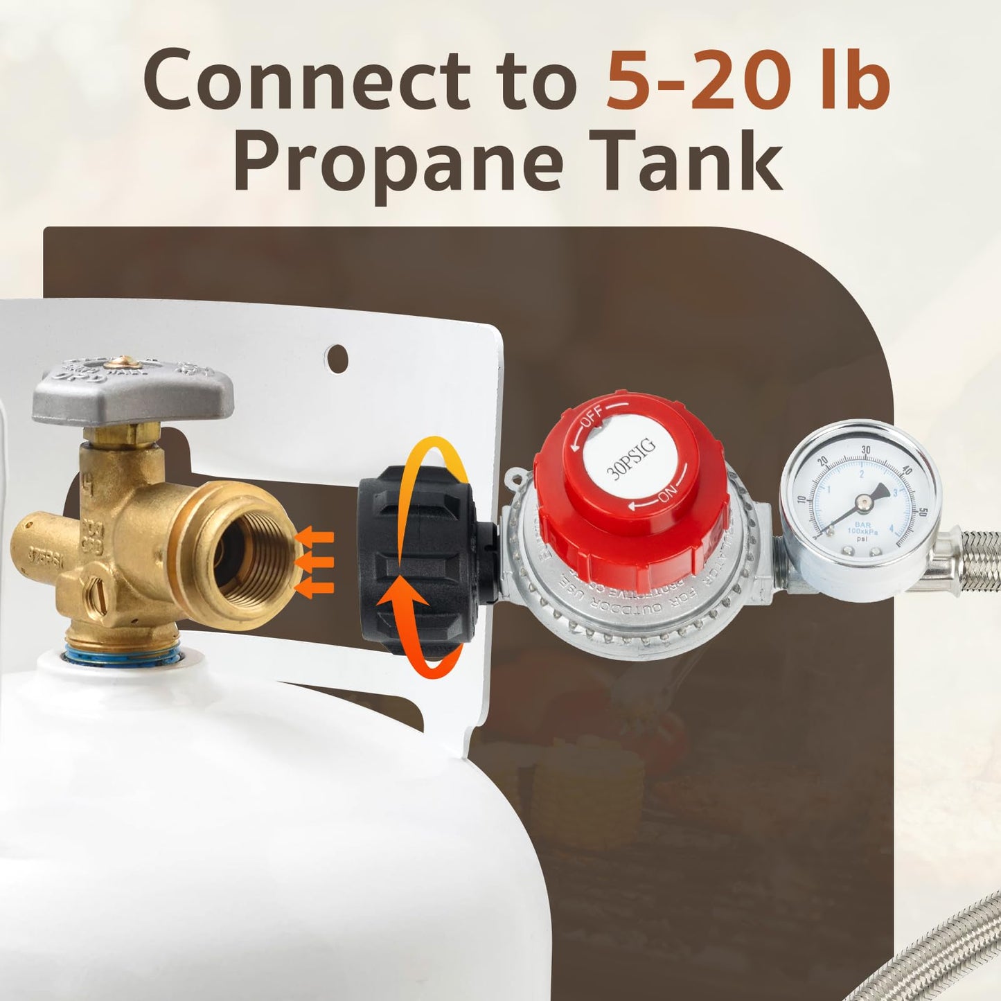 GASPRO 0-30 PSI Adjustable High Pressure Propane Regulator with Gauge, 5 FT Stainless Braided Hose, Perfect for Turkey Fryer, Gas Burner, Fire Pit