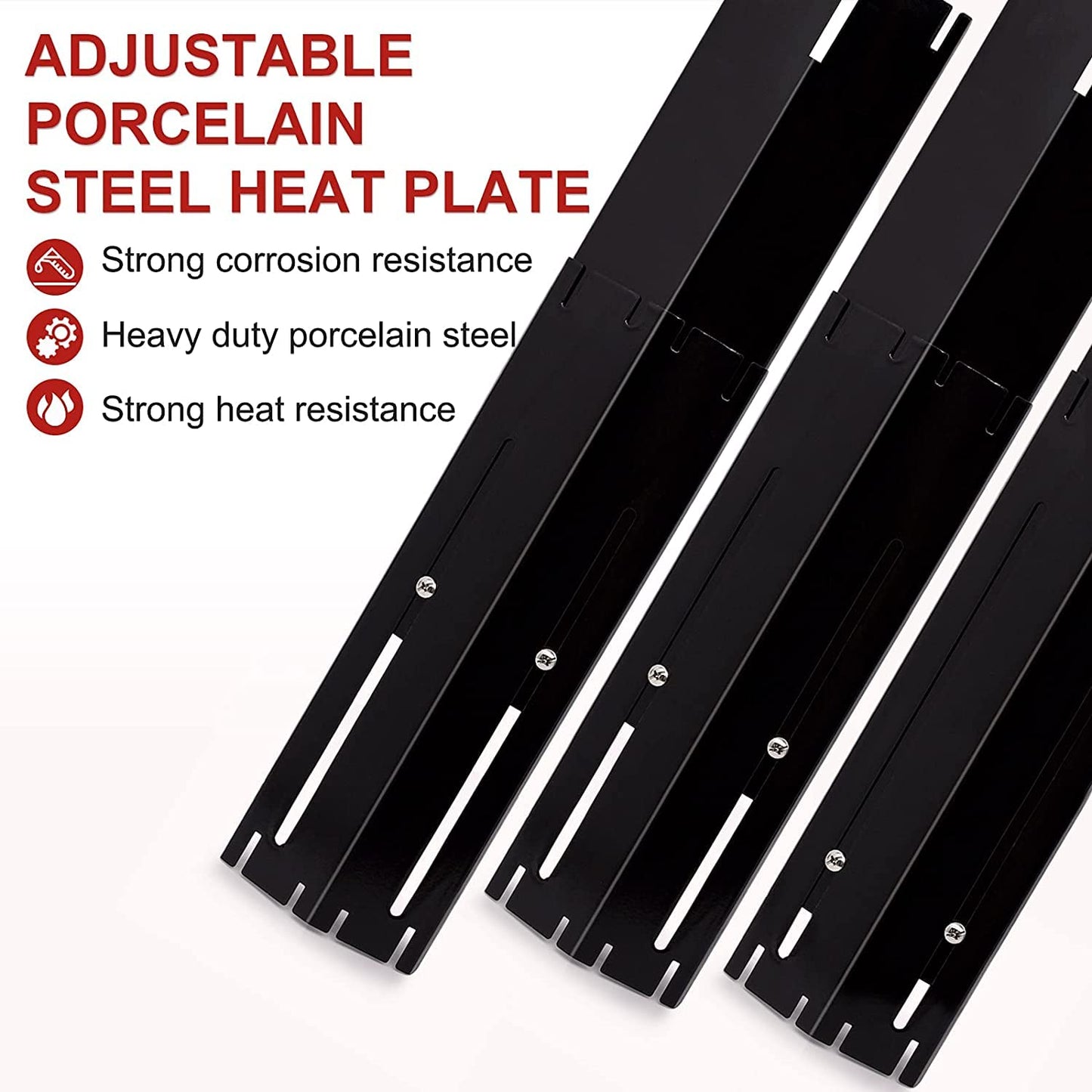 Universal Adjustable Grill Heat Plates/BBQHeat Tents/Burner Covers/Heat Deflectors/BBQ Grill Heat Shields/Grill Cover Plates for Gas Grill, Porcelain Steel Gas Barbecue Grill Replacement Parts, 4-Pack