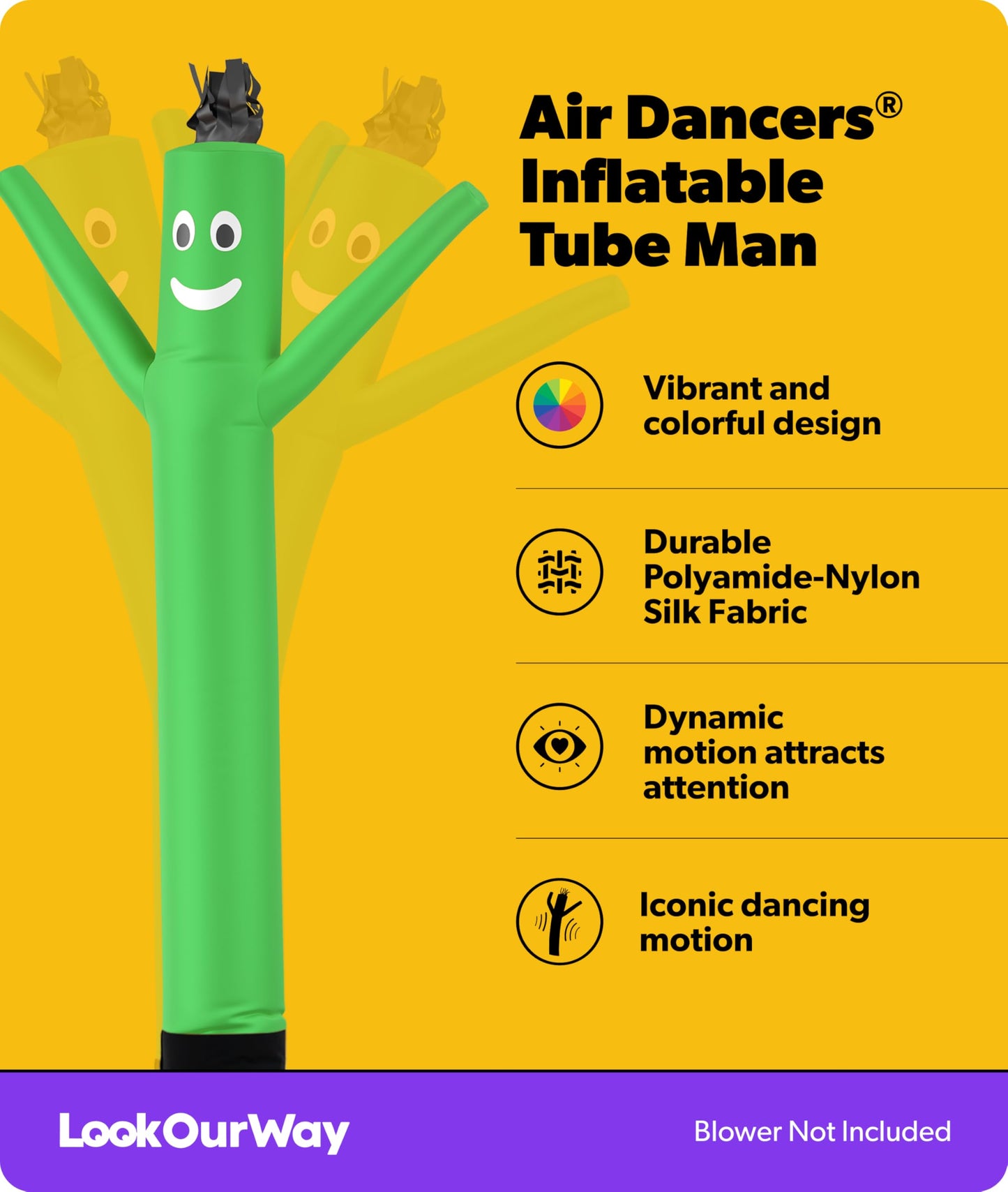 LookOurWay Air Dancers Wacky Waving Inflatable Tube Man Attachment - 7 Feet Tall Advertising Air Dancer Waving Man Inflatable Tube Guy - Blower Not Included - Green