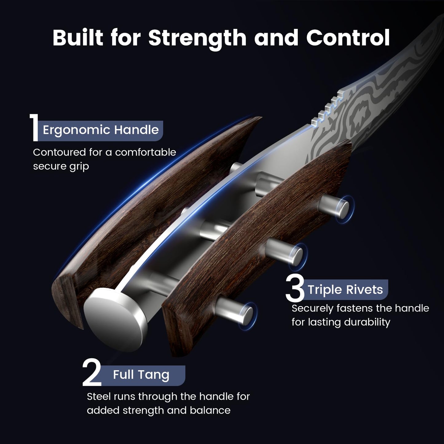 SYOKAMI Steak Knives Set of 4, 4.8 Inch High-Carbon Japanese Stainless Steel Non-Serrated Meat Knife with Wood Handle, Damascus Pattern Full Tang Design, Razor-Sharp Dinner Knives with Gift Box
