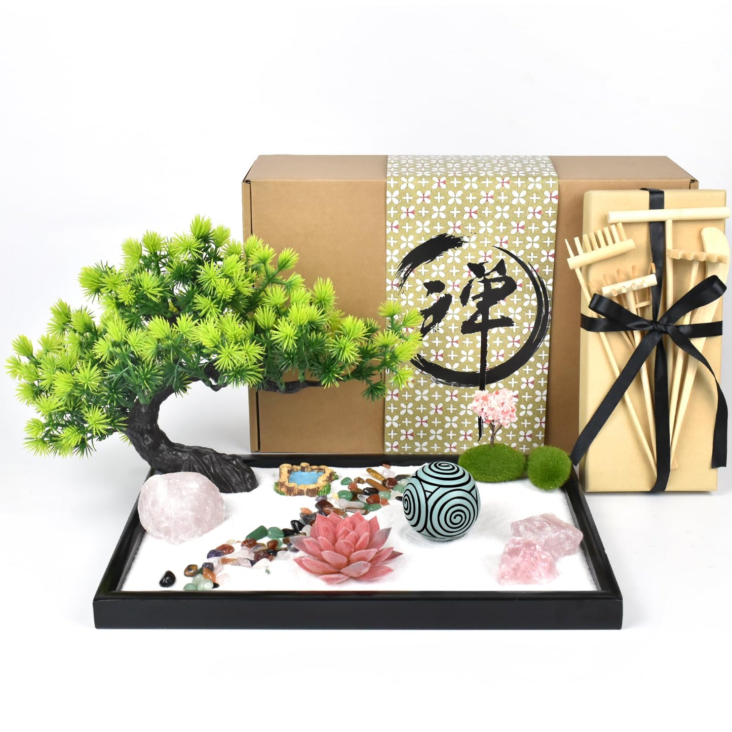 Artcome Japanese Zen Sand Garden for Desk - Home, Office Desk Accessories - Crafted Meditation Therapy Rectangle Tray - Mindful Relaxation and Meditation Tool for Stress Relief - Meditation Gift Set