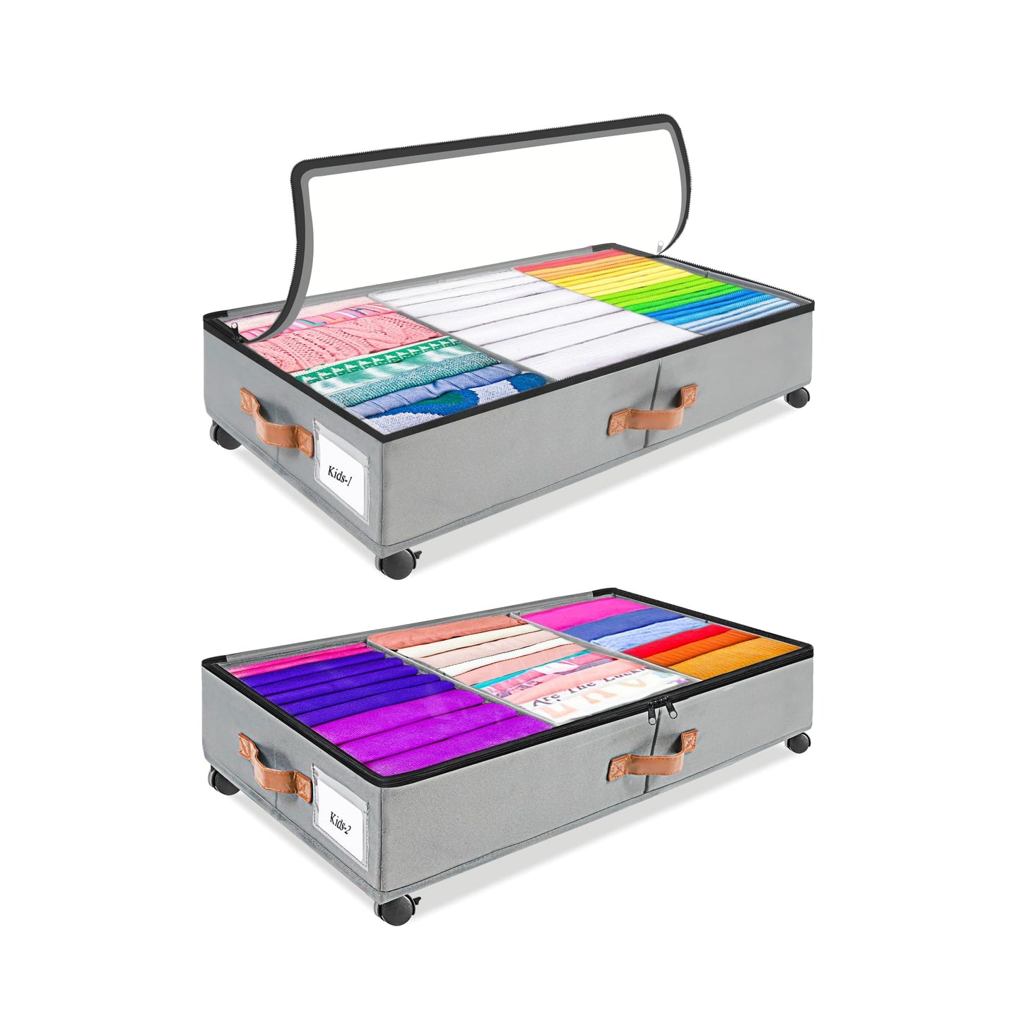Butly Under Bed Storage with Wheels, 2 Pack Closet Organizers Container Clear Top and Reinforced Handle Rolling, Underbed Storage Bags for Clothes, Comforter, Blanket, Pillows, Toys, Shoes