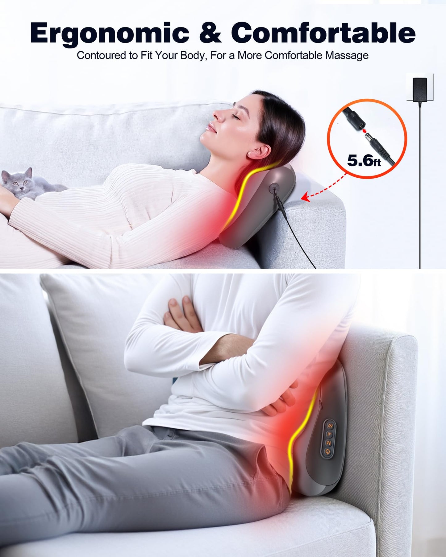 JZBRAIN Shiatsu Back and Neck Massager with Heat – Deep Tissue Massage Pillow for Pain Relief – Corded Design for Full Body Use – Gift for Loved Ones