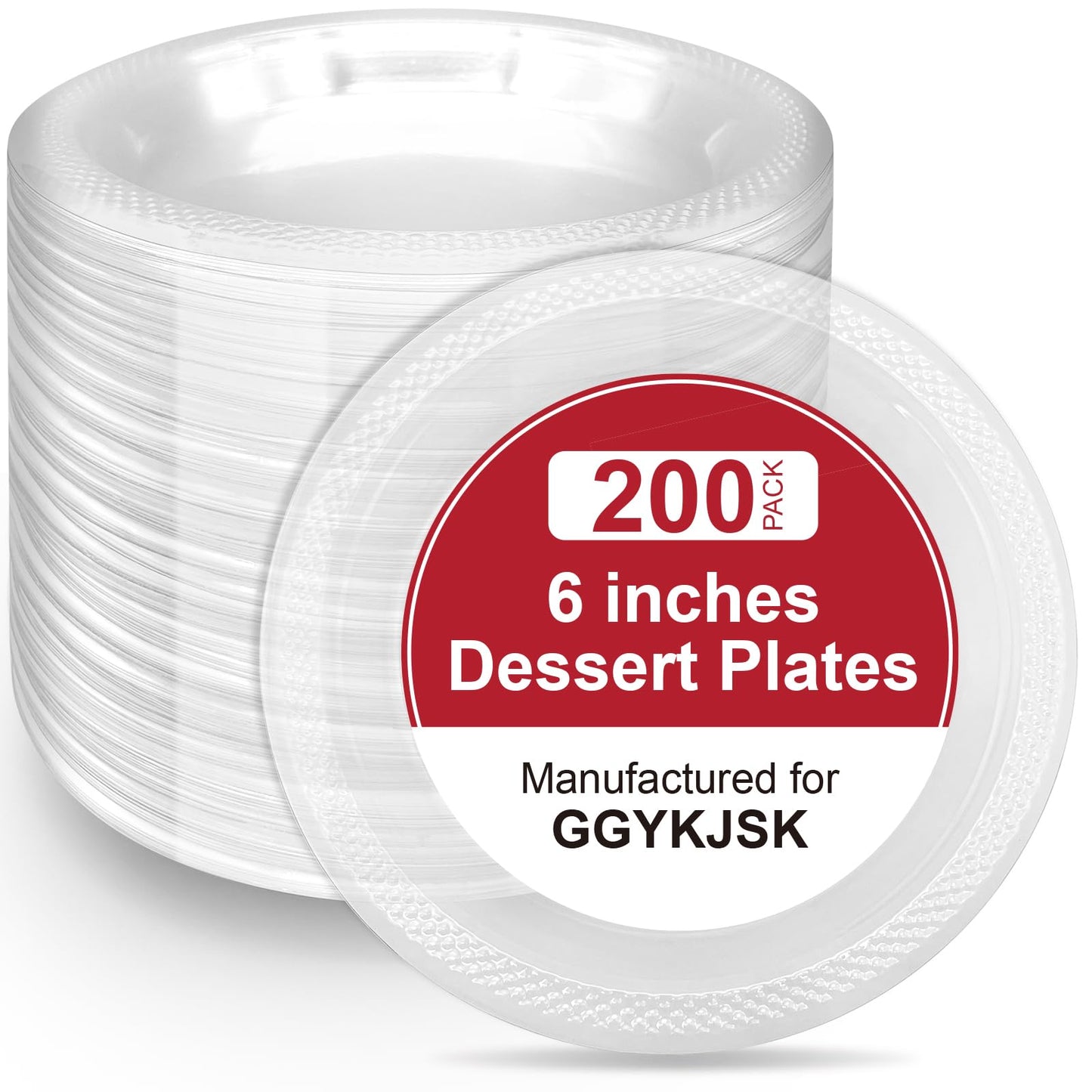 GGYKJSK 200-Pack 6-Inch Clear Plastic Dessert Plates Disposable - Small Appetizer Desert Plates for Wedding, Party, Cake Serving - BPA-Free Disposable Plates Bulk