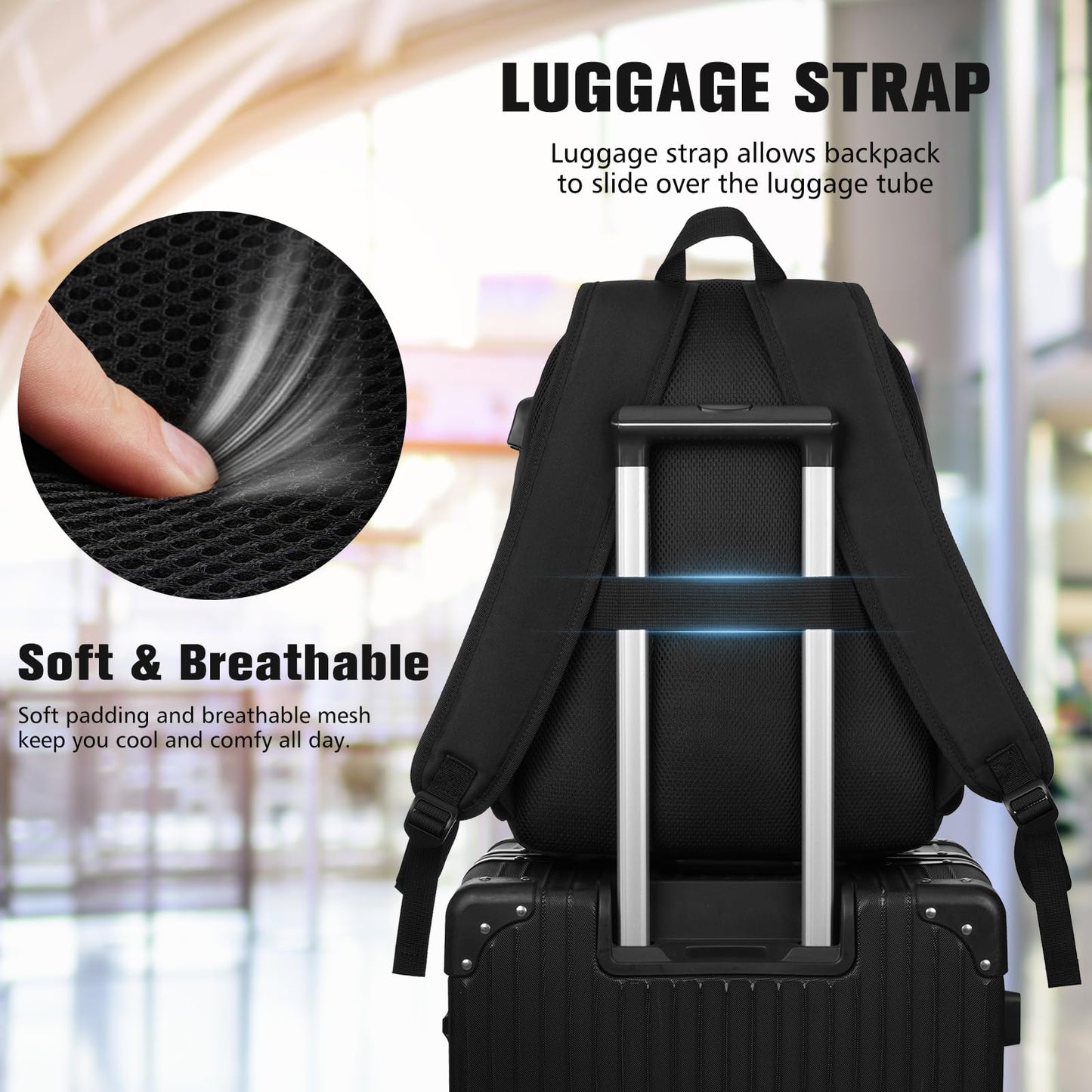 Black Backpack,School Bookbag for Teens and Adults Schoolbag Fits 17.3 Inch Laptop Lightweight College Backpack for Daily Commute School