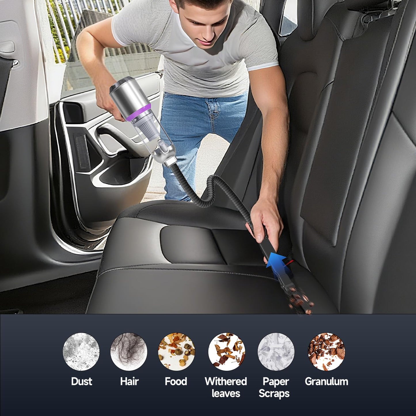 Car Vacuum Cleaner Cordless Powerful, 24000PA Handheld Vacuum Portable, Mini Vacuum with 3 Modes, One-Click Empty, Brushless Motor, Duster/Blower/Pump Hand Vacuum for Car, Home,Office