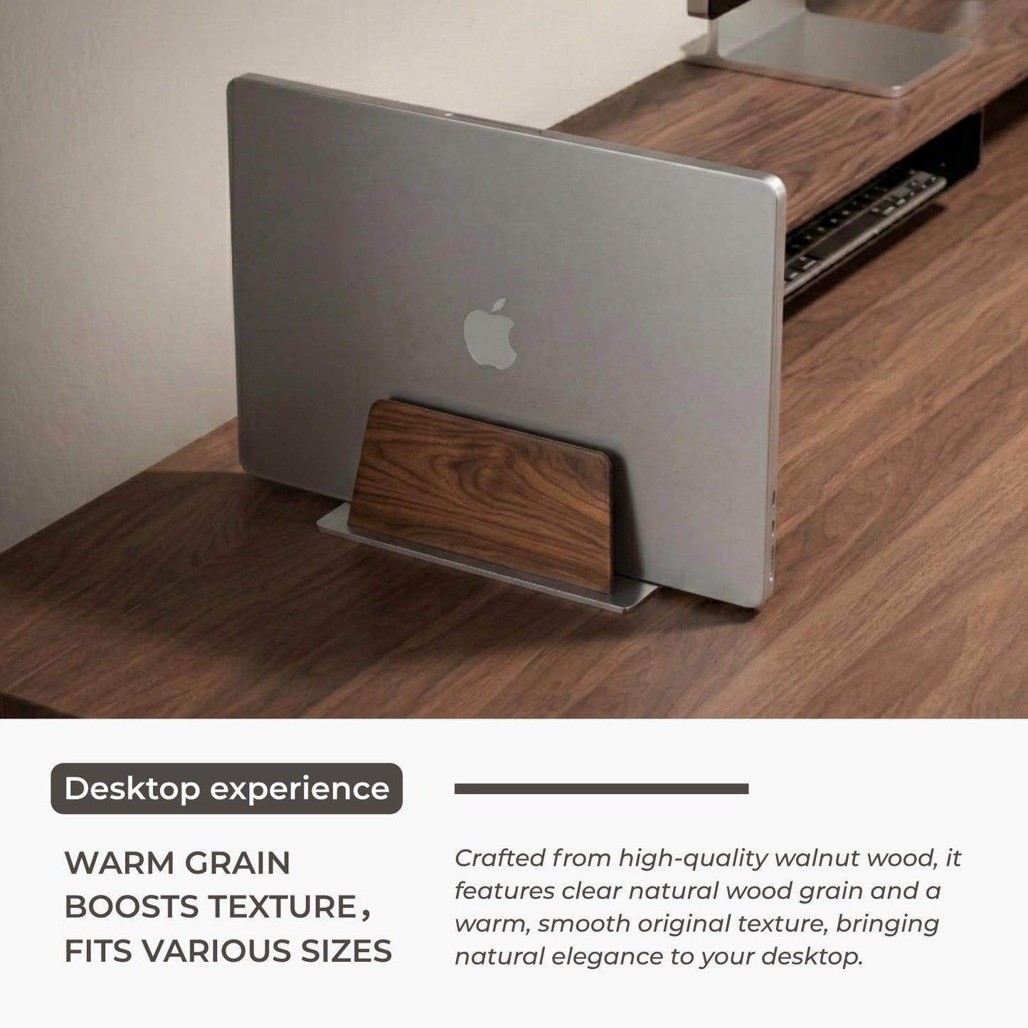 muso Wood Vertical Laptop Stand, Single Slot Walnut Wood Laptop Holder Vertical with Adjustable Dock Size, Adjustable Width for MacBook and Other Laptops, Space-Saving Desk Organizer for Small Office