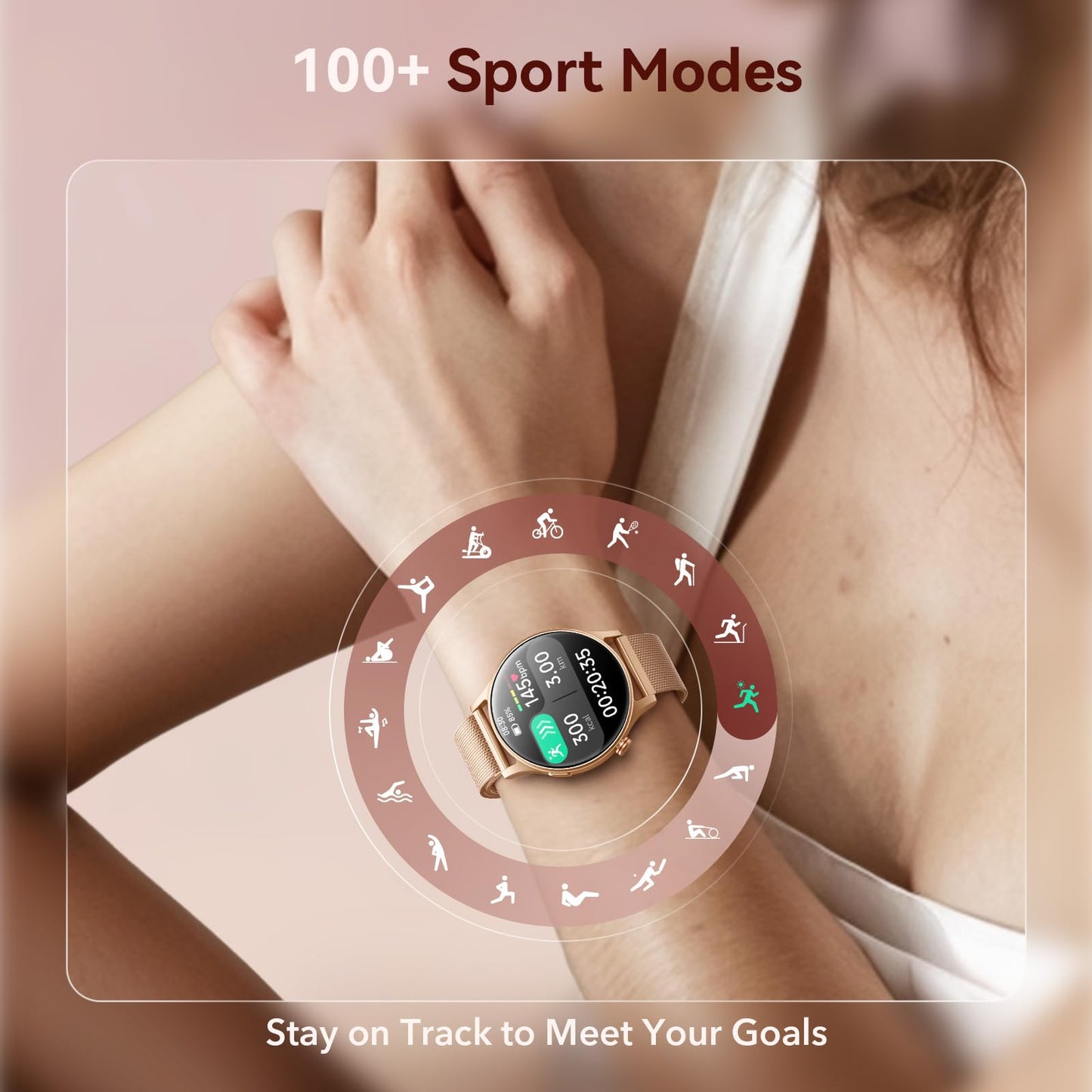 aeac Smart Watch for Women, AMOLED Ultra-Clear Screen Activity Trackers with Heart Rate/Sleep/SpO2 Monitor, Waterproof Fitness Smartwatch for iPhone/Samsung/Android（Gold）