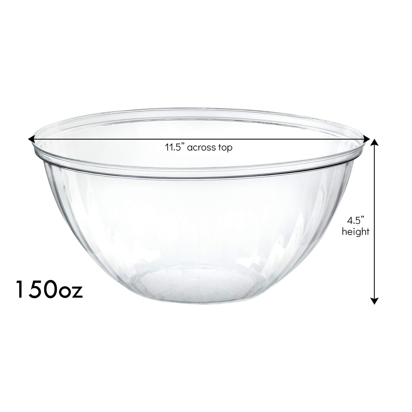 PLASTICPRO Disposable 150 Ounce Round Crystal Clear Plastic Serving Bowls, With Lids Party Snack or Salad Bowl, Chip Bowls, Snack Bowls, Candy Dish, Salad Container Pack of 4