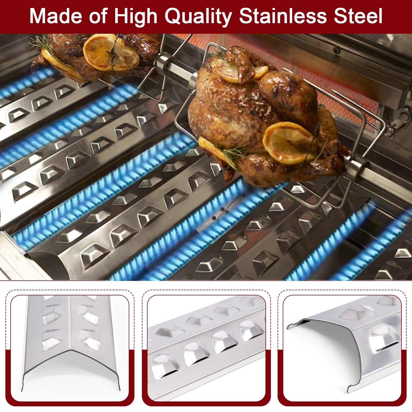 Hiorucet Grill Replacement Parts for Master Forge 5 Burner 3218LT, 3218LTN, L3218, 2518-3, 3218LTM, Kenmore Gas Grill Models 148.16156211, 148.16137110, 5 Pack SPE181 Heat Plate SBE601 Grill Burner