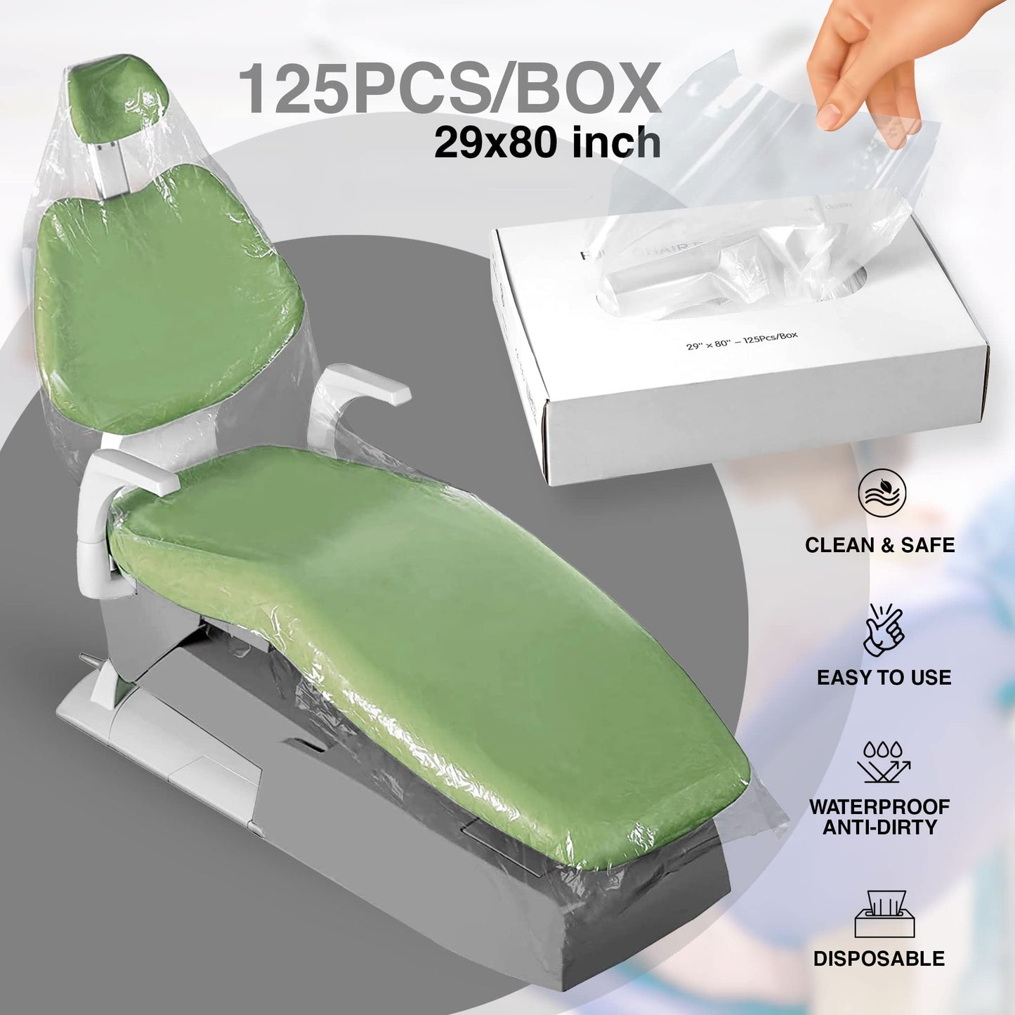 Pruvade Dental Full Chair Covers - 29" X 80" |Box of 125| Disposable Clear Plastic Sleeve Protectors, Waterproof Plastic Cover Sleeves for Dental Chair, Seat, Headrest, Tattoo Chair and Hydraulic Bed