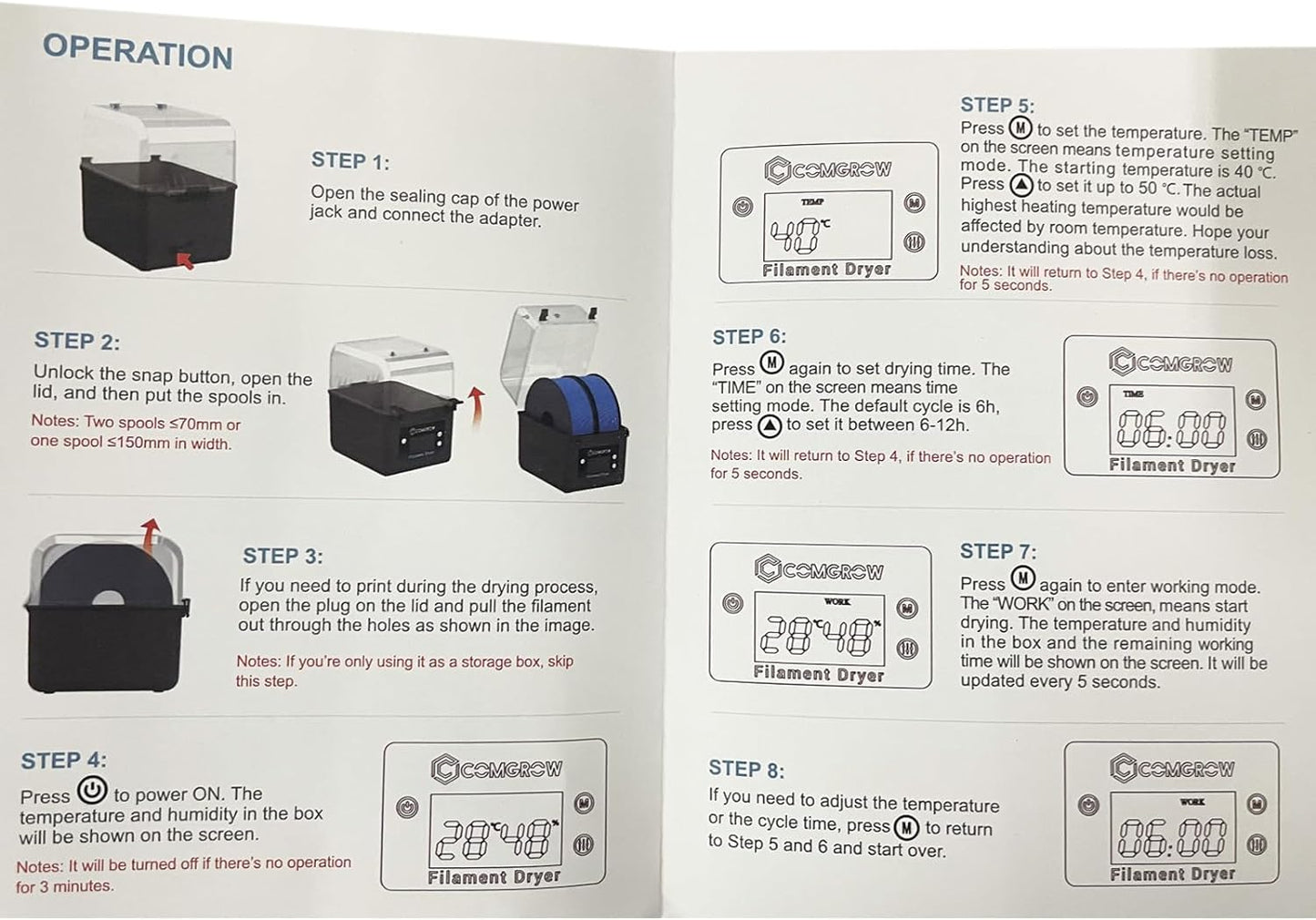 Comgrow 3D Printer Filament Dryer Box, SH01 3D Filament Storages, Keeping Filaments Dry During 3D Printing, Compatible with 1.75mm/2.85mm PLA PETG ABS Material, Filament Dehydrator, Spool Holder