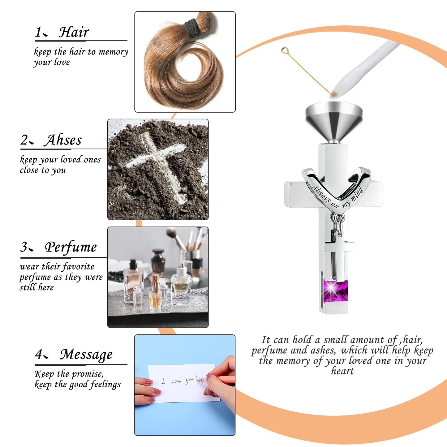 Fumete 6 Pcs Ashes Necklace Urn Jewelry for Human Ashes Memorial - Men & Women Pendant(Purple)