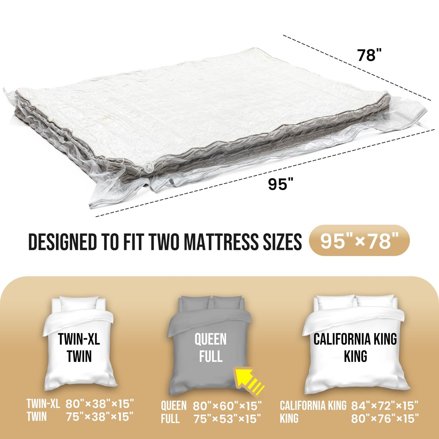 TAILI Mattress Vacuum Storage Bag, Full/Queen Mattress Vacuum Bag with 4 Straps, Sealable Bag for Memory Foam, Latex, Easy Moving, Transport and Storage