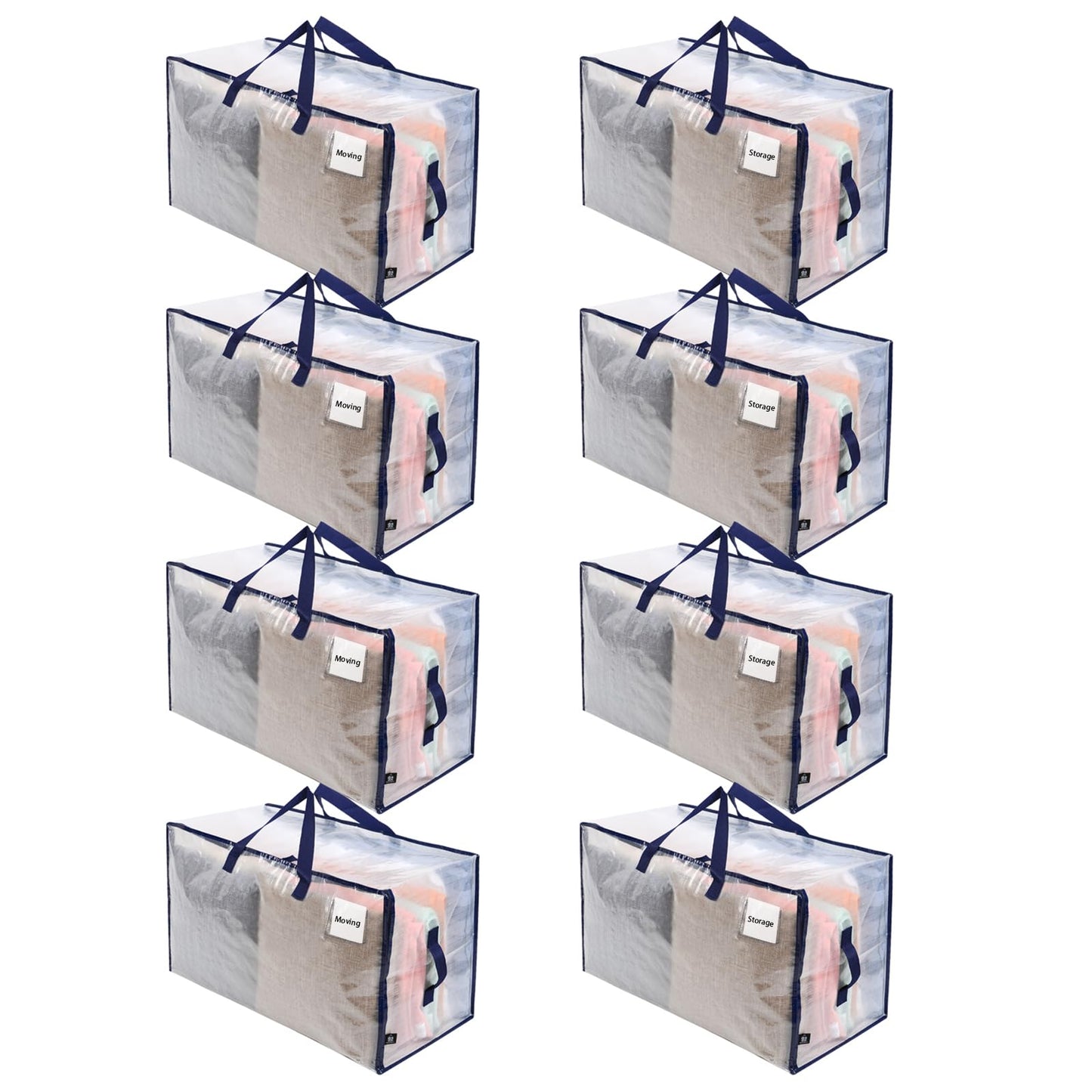 VENO Heavy Duty Extra Large Foldable Storage Bags with Zippers & Carrying Handles, Storage Containers Organizer Tote, Moving Boxes for College Dorm, Travel, Camping, Reusable (Clear, 8 Pack)