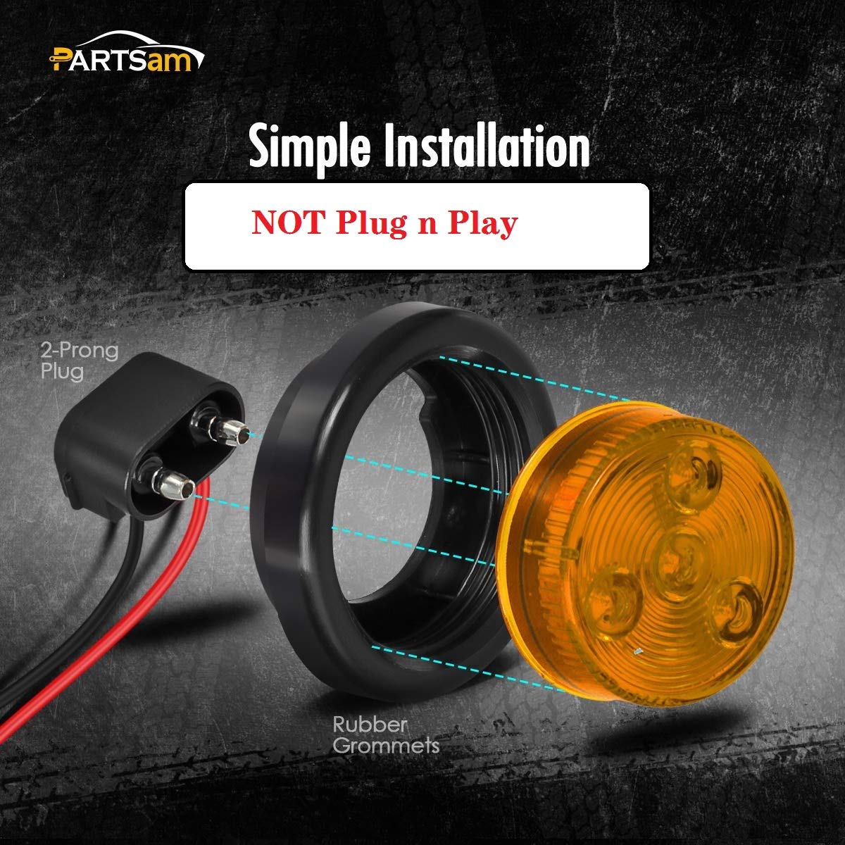Partsam 10Pack(5 Amber + 5 Red) 2" 4LED Round Trailer Side Marker Light Grommet Flush Mount, [DOT Approved] Sealed 2 inch Clearance Lights with Reflex Lens for Truck RV Camper, IP67 Waterproof, 12V