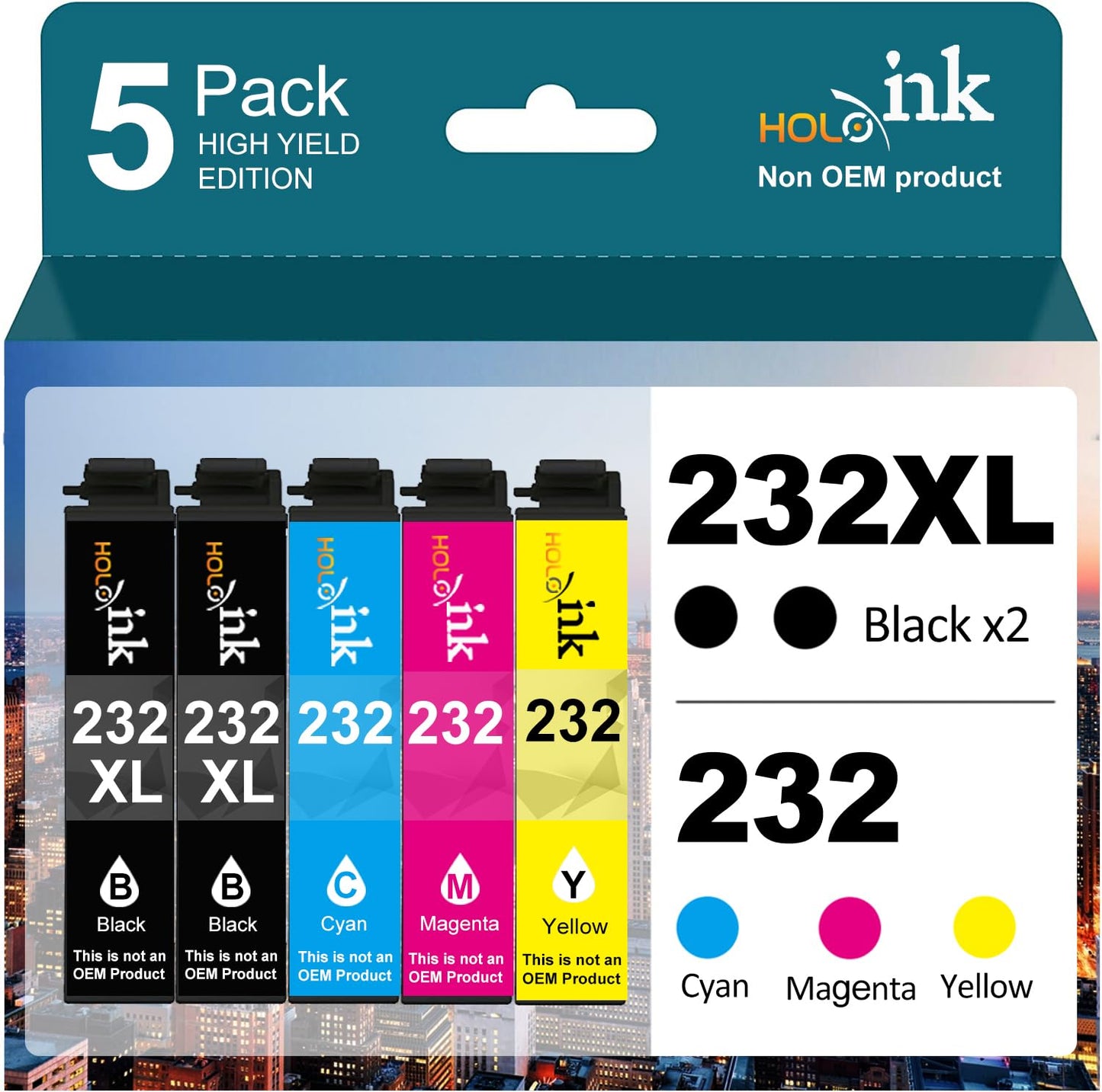 232xl Ink Cartridge Remanufactured Replacement for Epson 232 Ink Cartridges for Expression Home XP-4200 XP-4205 Workforce WF-2930 WF-2950 Printer (2 Black, Cyan, Magenta, Yellow, 5 Pack)