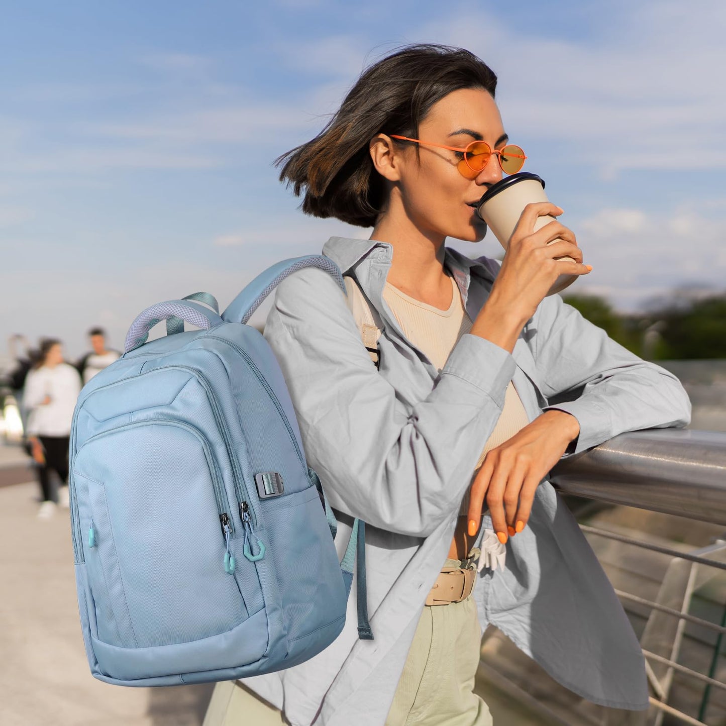Outplea 25L Travel Laptop Backpack for Women, Carry On Casual Daypack with Luggage Strap for Business, College High School Nurse Bag Backpack with 15.6" Laptop Compartment for Teen Girls, Blue