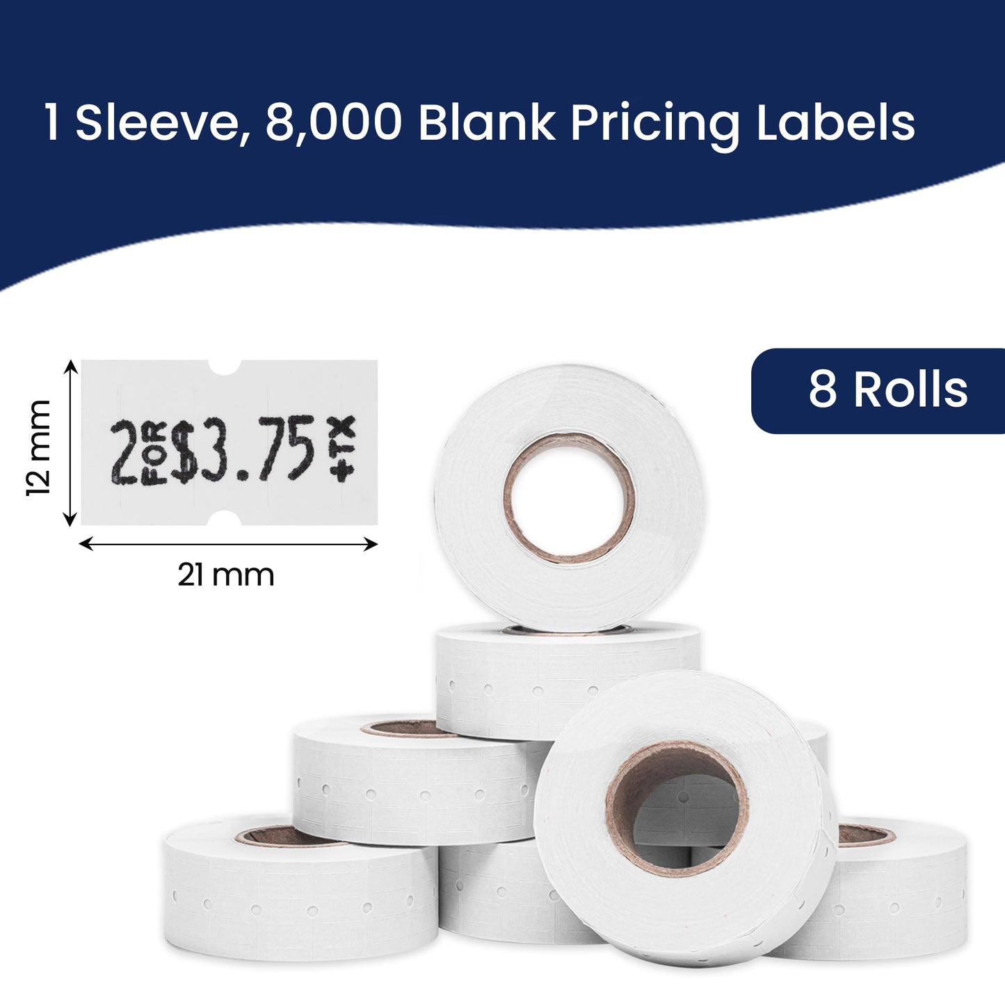 Perco 1 Line White Labels - 8 Rolls, 1 Sleeve, 8,000 Blank Price and Date Gun Labels for Perco 1 Line Price and Date Guns - Made in USA