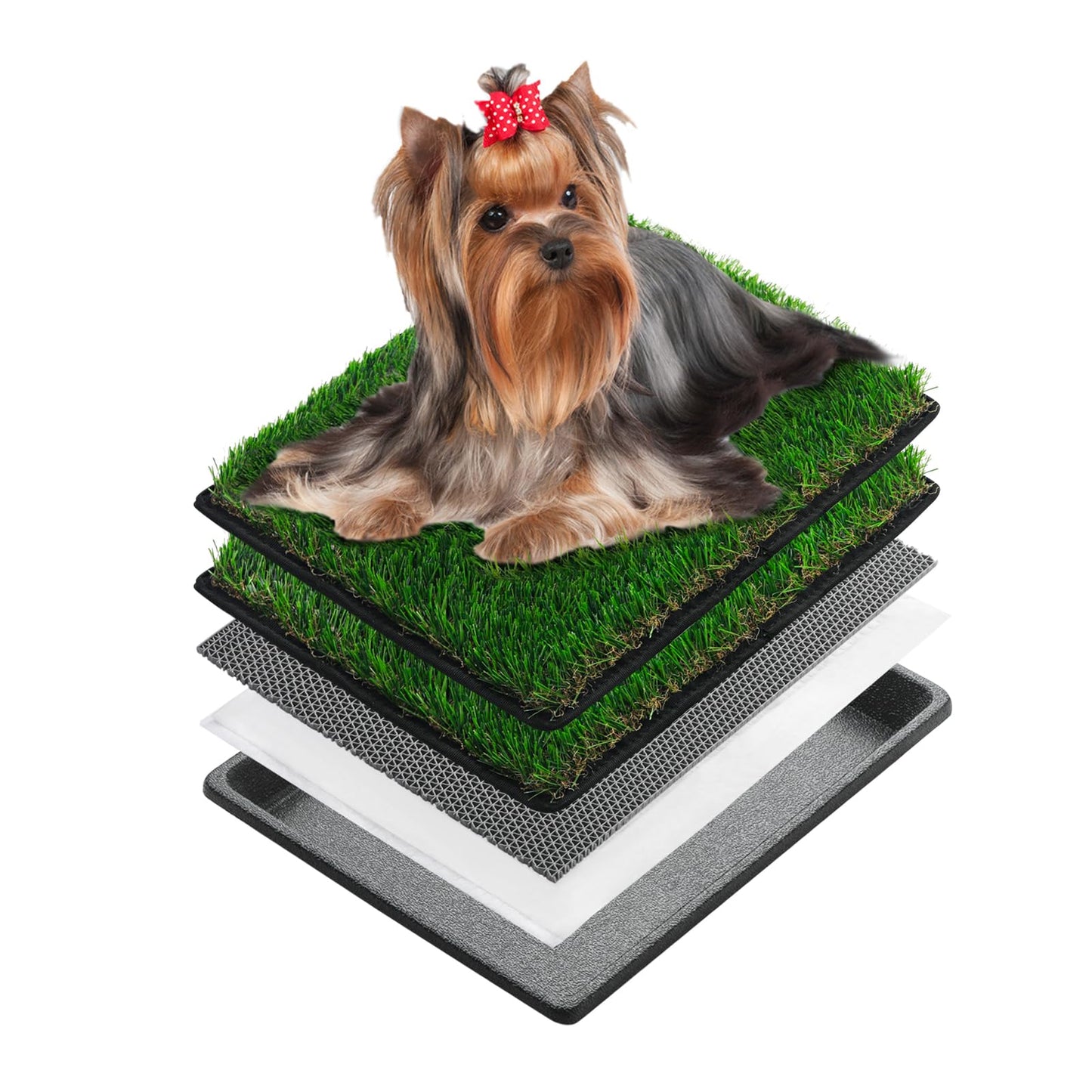 MEEXPAWS Dog Grass Pee Pads for Dogs with Tray | Extra Small 17 x 13 in for Puppy Less Than 6 lbs | 2× Dog Artificial Grass Pads Replacement | Rapid Drainage | Indoor Litter Box | Hemmed Edge