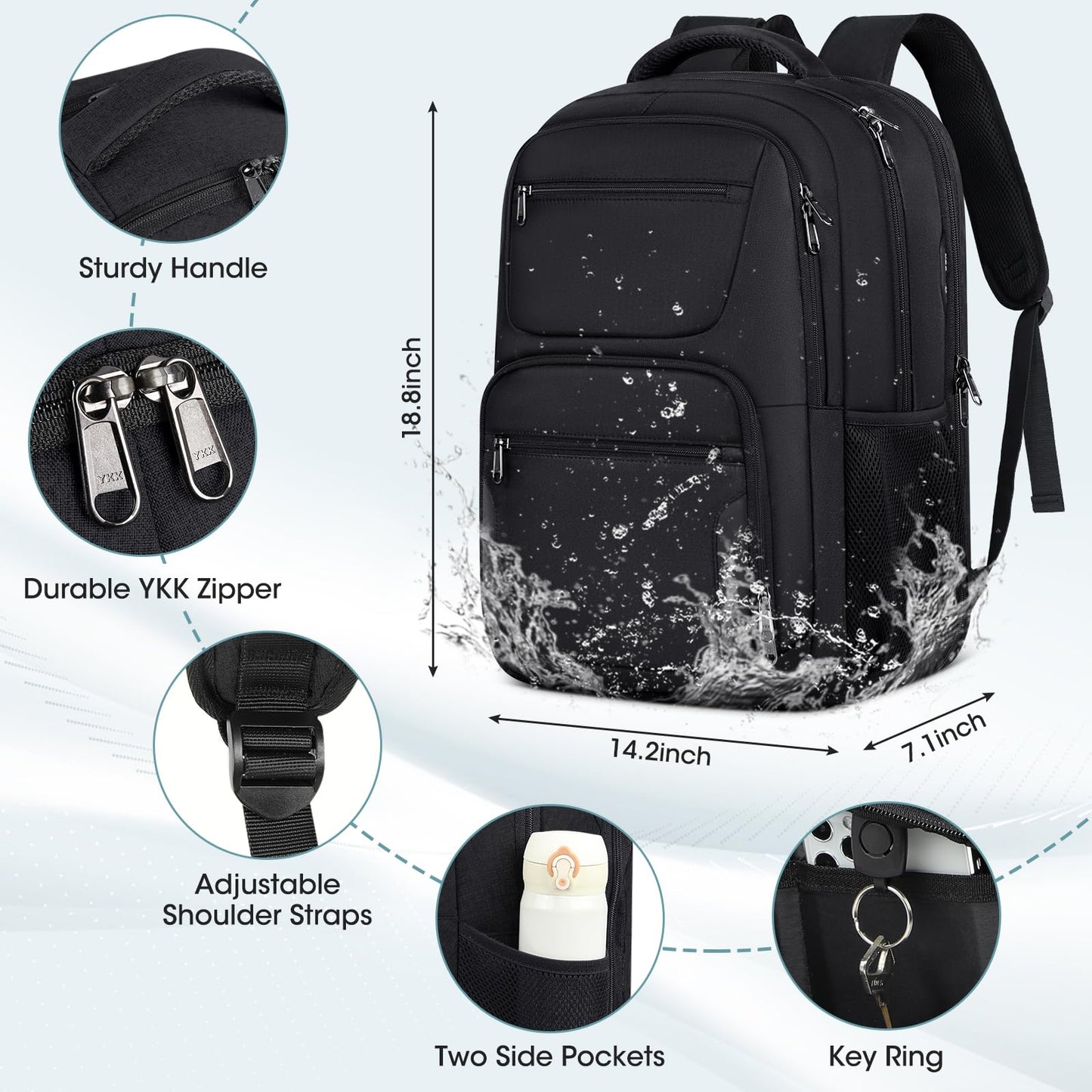Travel Laptop Backpack, 17.3 Inch Extra Large Laptop Backpack with USB Charging Port 45L Travel Backpack for Men Women Water Resistant Computer Backpack for College School Work Business, Blcak