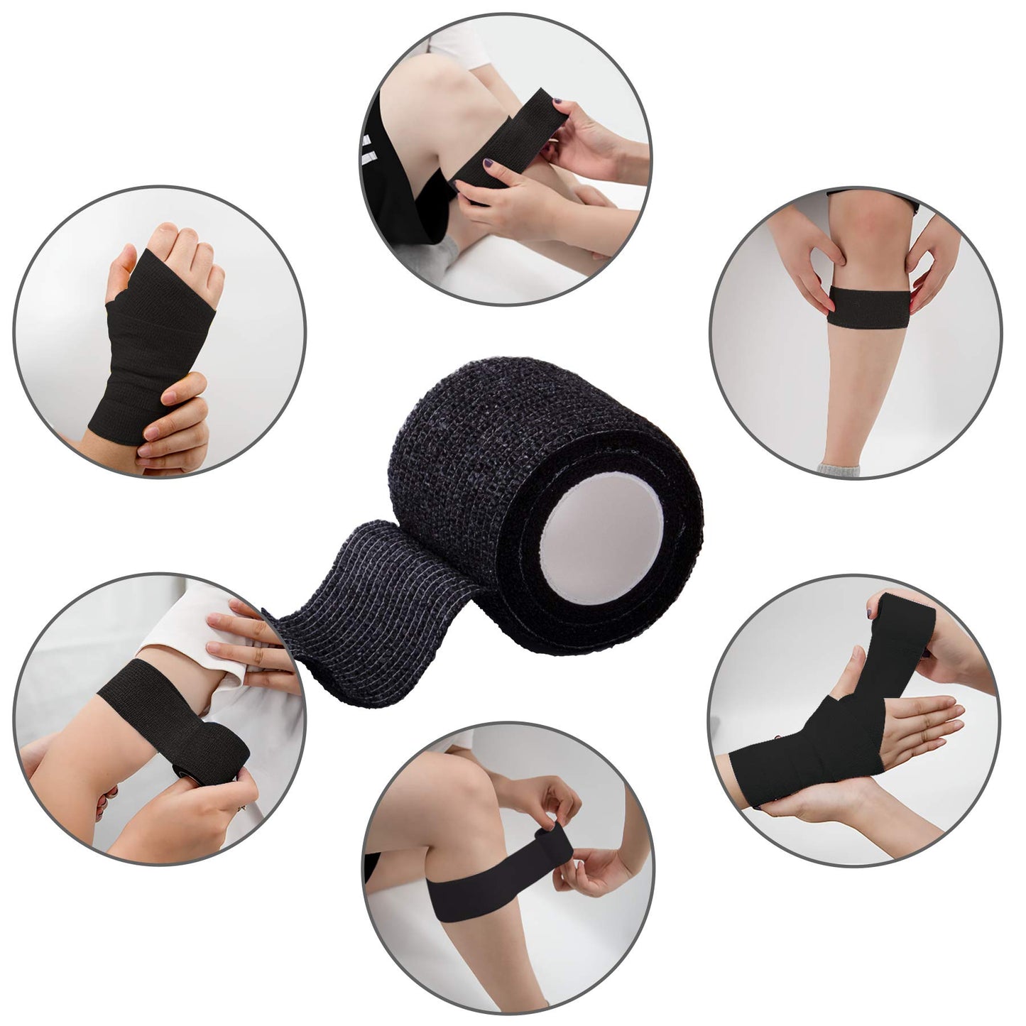 BQTQ 60 Rolls Self Adhesive Bandage Athletic Tape Cohesive Wrap 2" x 5 Yards Breathable Stretch Wrap Sports Wrap Cohesive Bandage Tape Roll for Ankle Sprains & Swelling,Human, Animals(Black Color)
