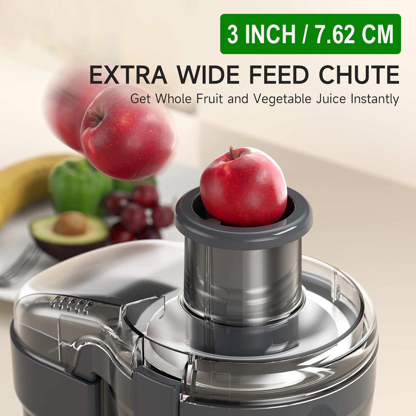 Juicer Machine, 500W Centrifugal Juicer Extractor with 3 Speed & Wide Mouth 3” Feed Chute for Fruit Vegetable, High Yield Juicer Included Cleaning Brush for Easy to Clean, Grey