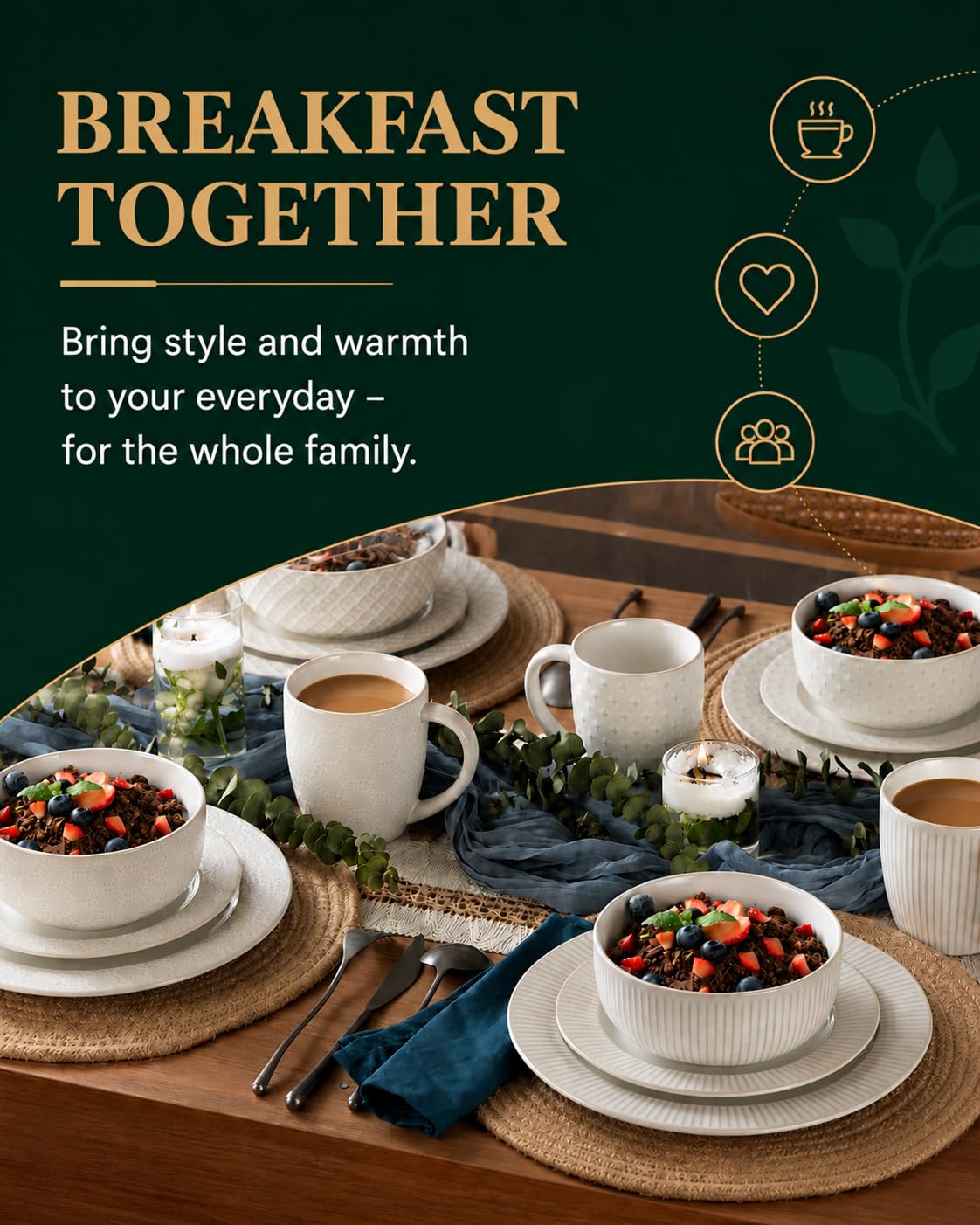 Hoilse Ceramic Dinnerware Set for 4-12-Piece Dinner Plates, Salad Plates and Bowls Set, Microwave & Dishwasher Safe Dish Set Scratch Resistant Stoneware, White