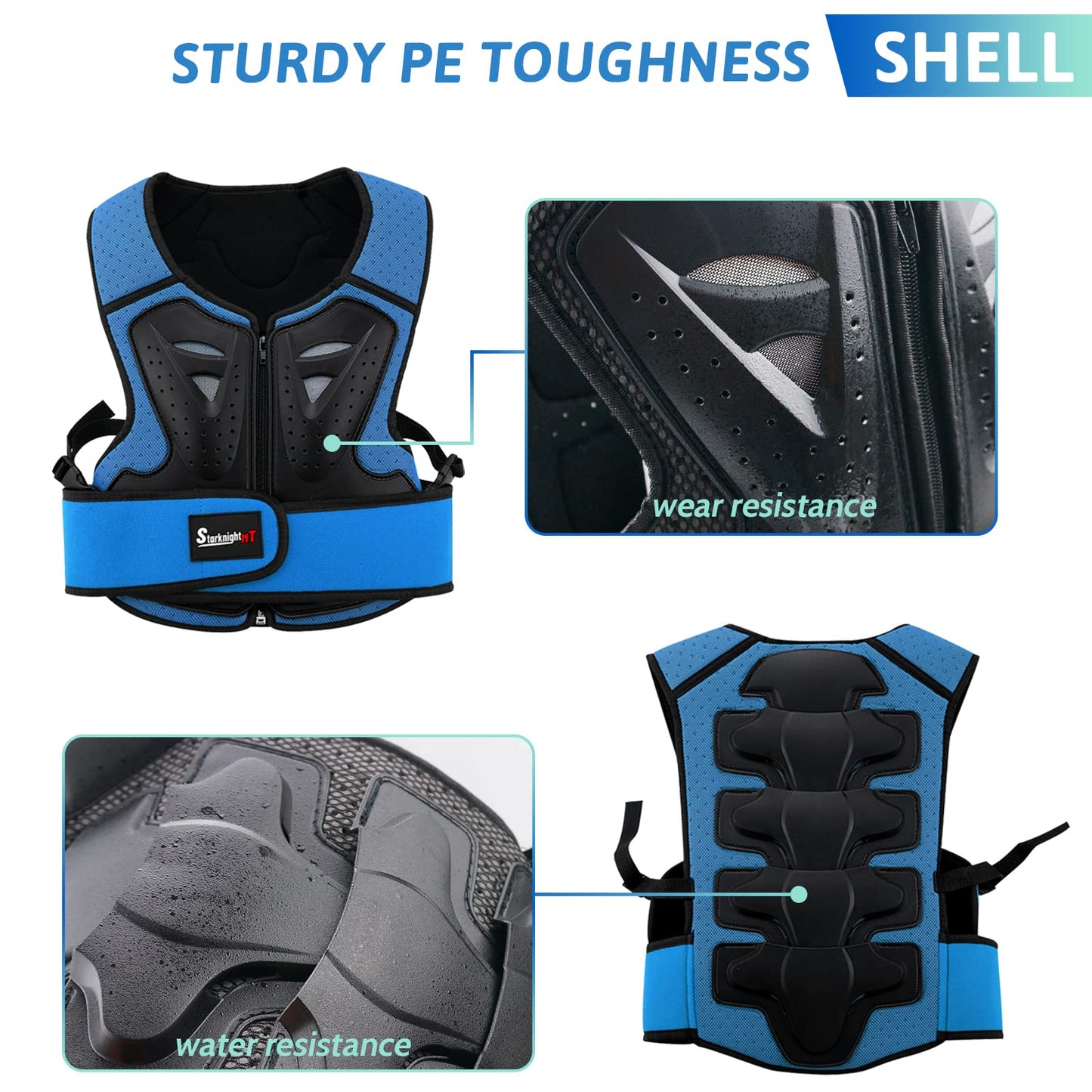 StarknightMT Kids Motorcycle Chest Protector Dirt Bike Youth Riding Spine Back Armor Protection for Motocross Cycling Skateboard,Skiing,Skating,Off-Road （Blue）