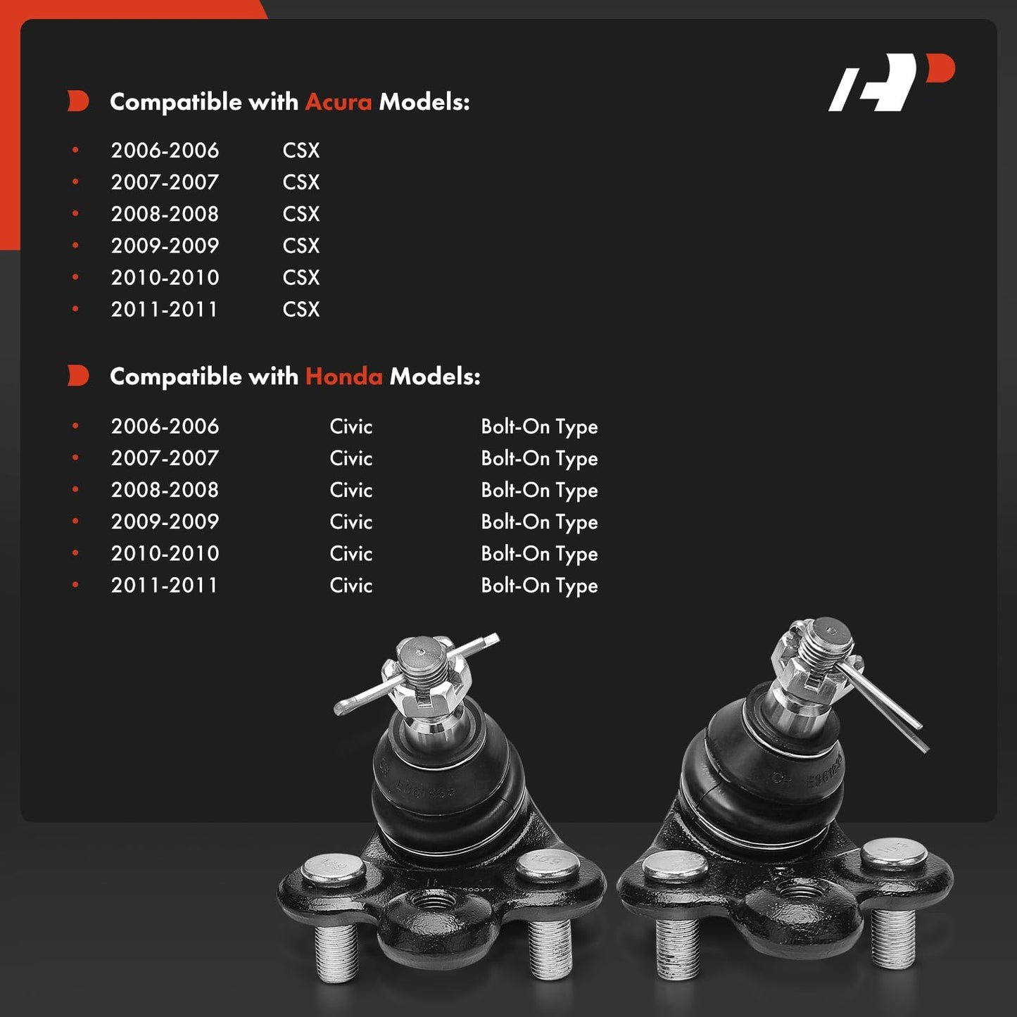 A-Premium 2 x Front Lower Ball Joint, Compatible with Honda Civic 2006-2011 & Acura CSX 2006-2011