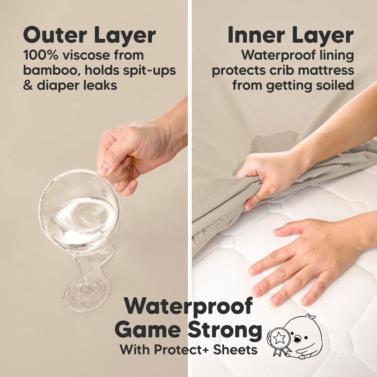 2-Pack Waterproof Baby Crib Sheets for Boys, Girls - Viscose Derived from Bamboo Toddler Bed Sheet Neutral, Fitted Crib Mattress Protector Cover for Baby Bedding, Soft & Gentle (Ecru)