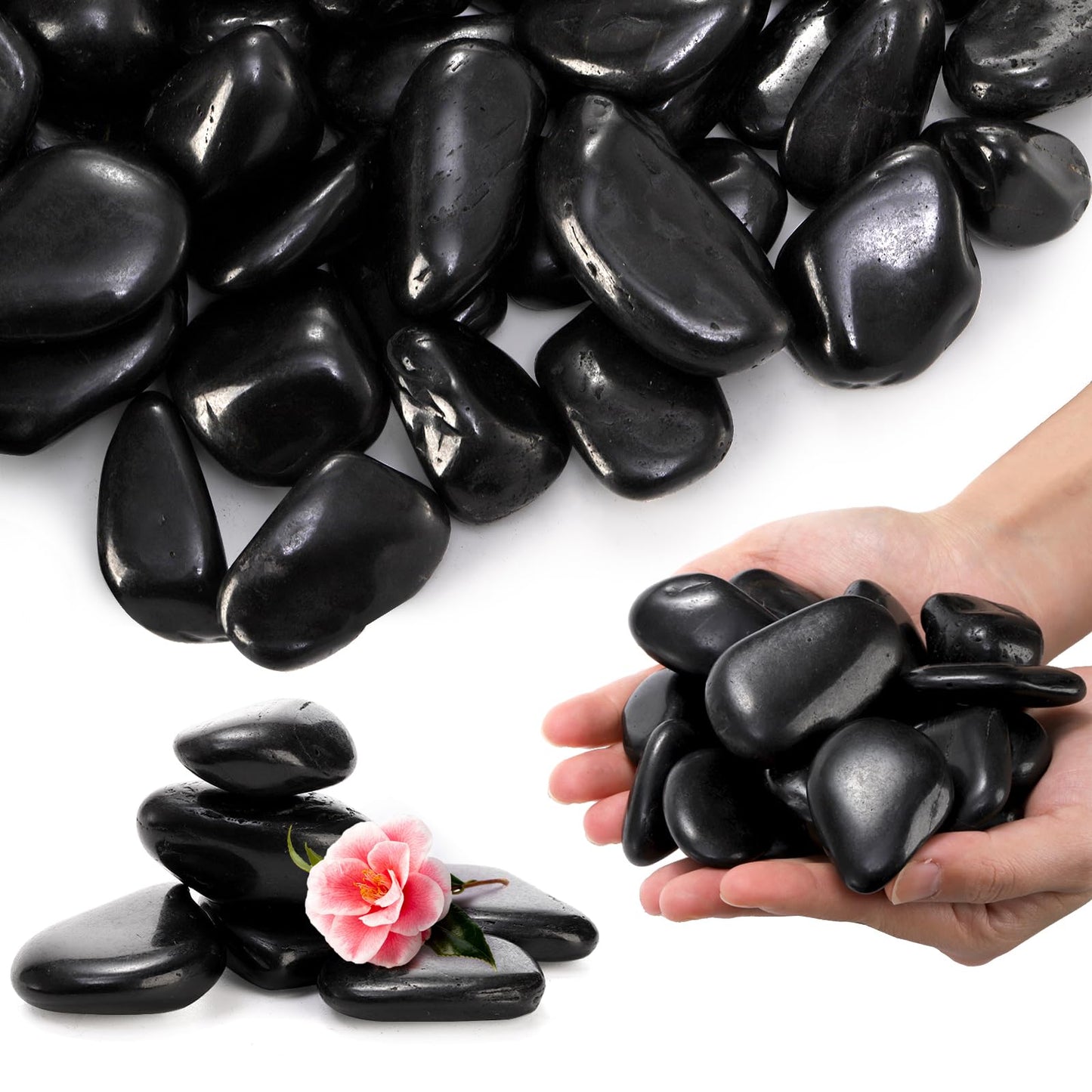 SOUJOY 15LBS Natural Polished Black River Rocks, 1-2 Inch Polished Pebbles for Landscaping Outdoor, Smooth Decorative Stones for Plants, Flower Bed Fish Tank Gravel Garden Home Decor