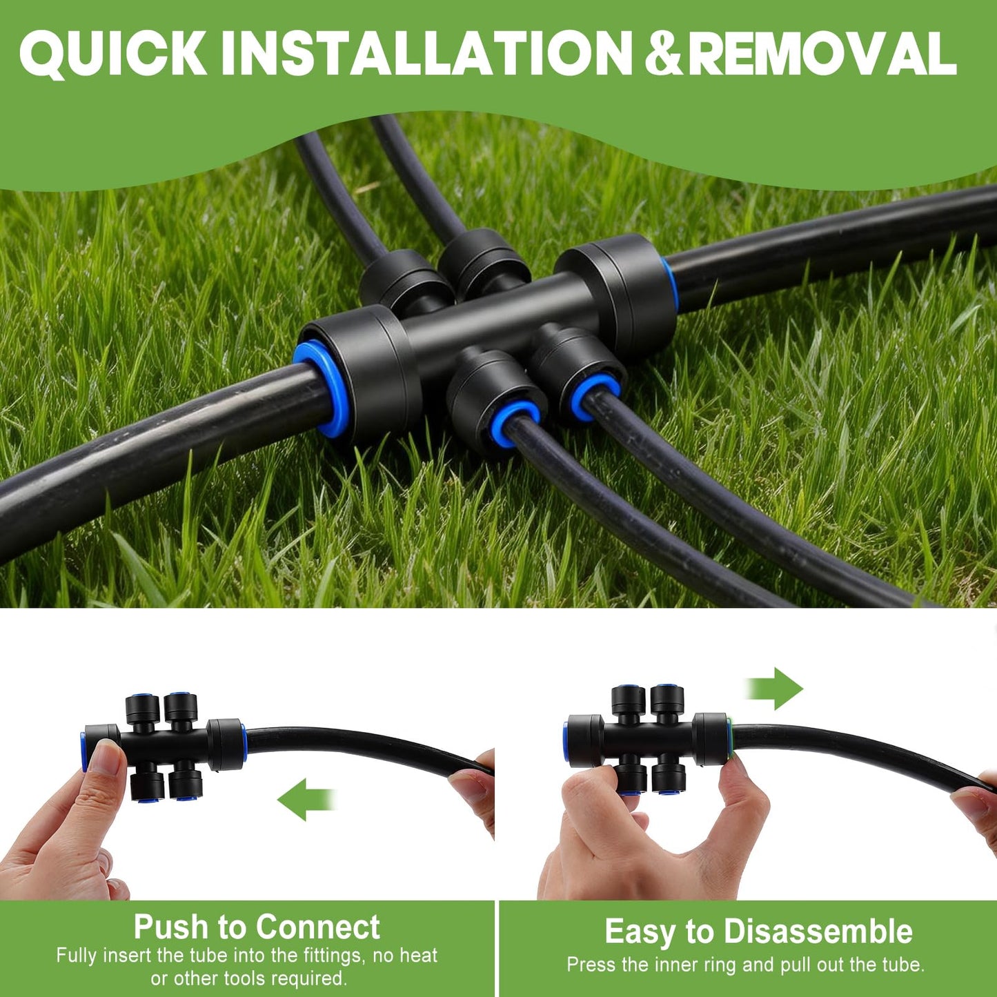 Snowtaros 240FT Quick-Connect Drip Irrigation System, Automatic Garden Watering System Kit with 1/2" & 1/4" Fast-Lock Fittings, Adjustable Sprinklers for Raised Beds, Garden, Greenhouse, Lawn