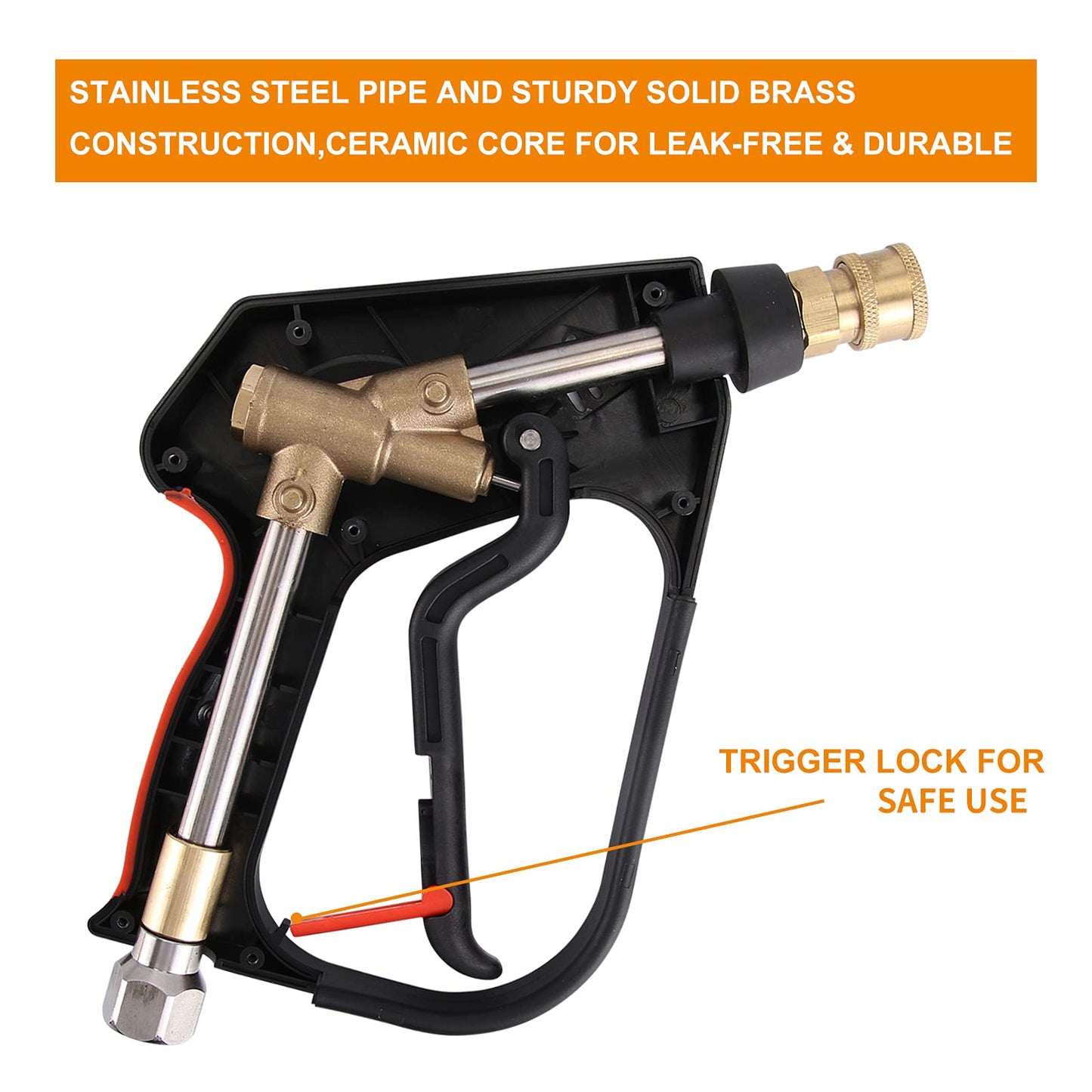 WEOSMIRA High Pressure Washer Gun 5000PSI, Swivel,Car Wash Spray Gun with 5 Nozzles Tips, with 1/4" Quick Connector, Inlet 3/8" Quick Connect, M22-14mm and M22-15mm, 3 Adapters Included