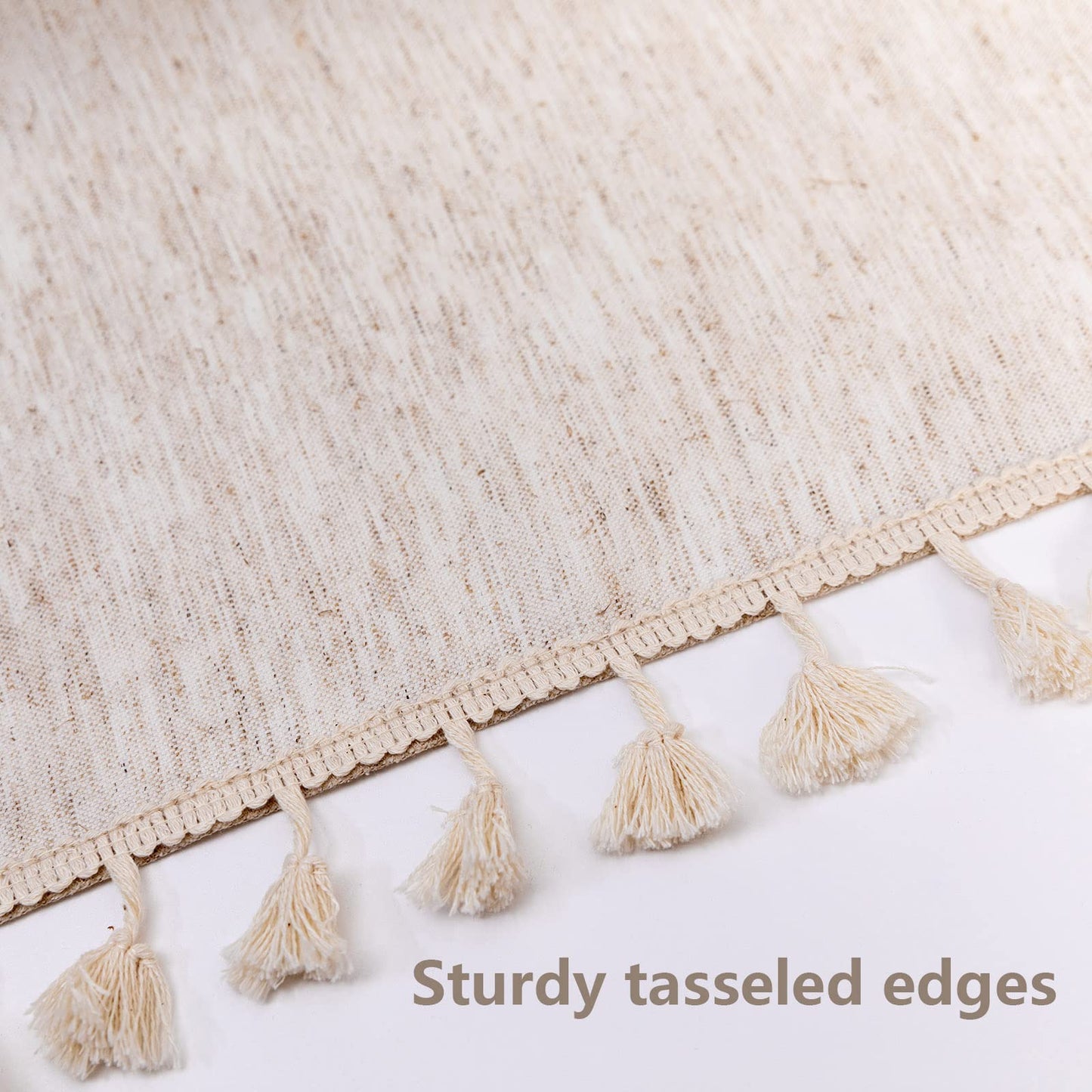 MYSKY HOME Round Tablecloth Nappe Round Table Cover Picnic Round 60 Inch, Faux Linen Boho Table Cloth Waterproof Tablecloths Table Cover for Kitchen Dining Party Holiday Christmas, Beige Tassels