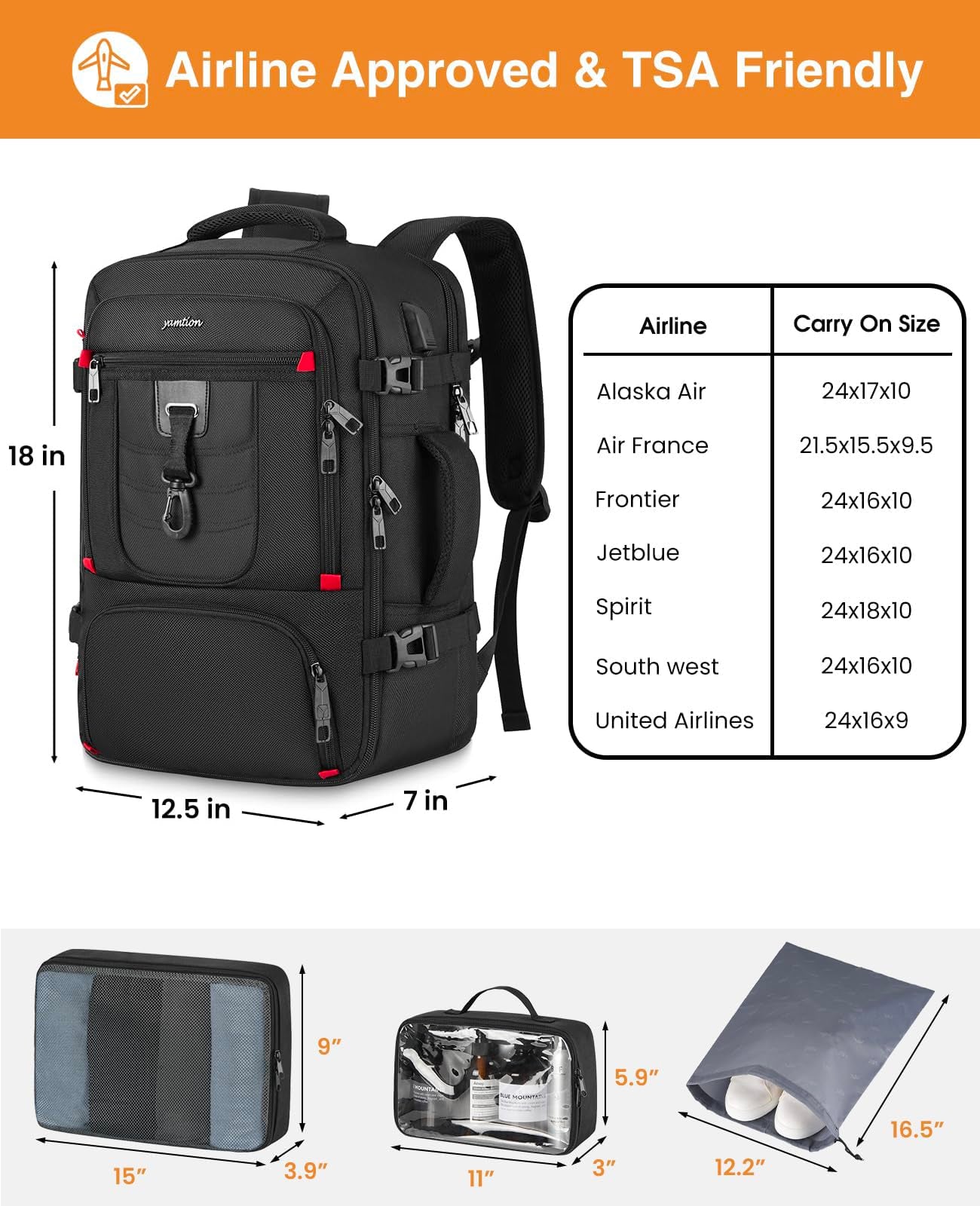 Carry On Backpack,Travel Backpack Laptop Bag Airline Approved for Men Women,Weekender Bag Sac à Dos