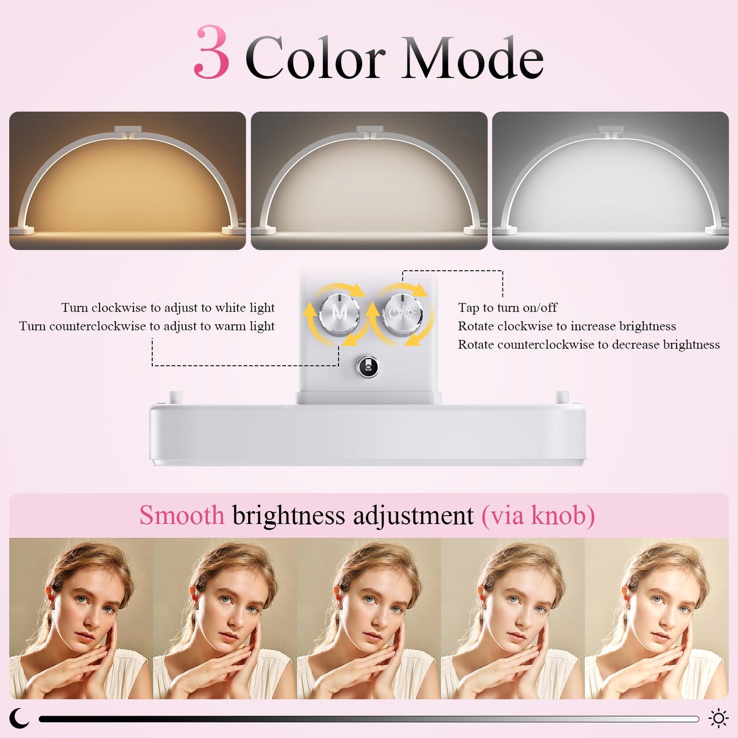 TideNaga Half Moon LED Light for Nail Tech, 31" Foldable Half Moon Nail Desk Lamp with Phone Stand Perfect for Beginner, Color Temperature/Brightness Stepless Adjustment Arch Tech Light (White)