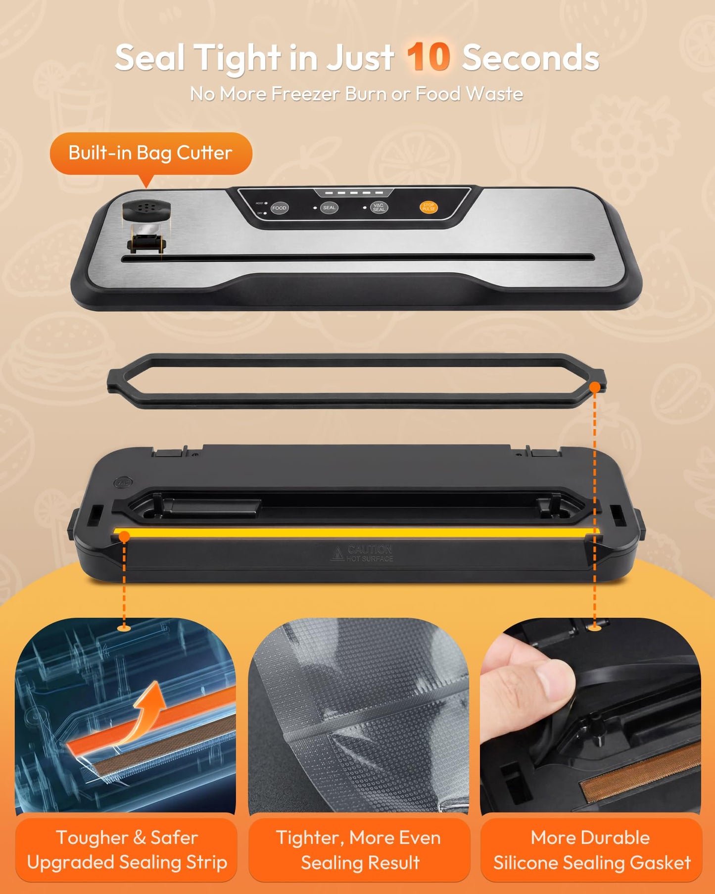 Toprime Vacuum Sealer Machine VS6612, 80kPa Powerful Food Sealer Built-in Cutter with Sealing Bag and Hose, Vacuum Air Sealing System for Seal a Meal and Sous Vide