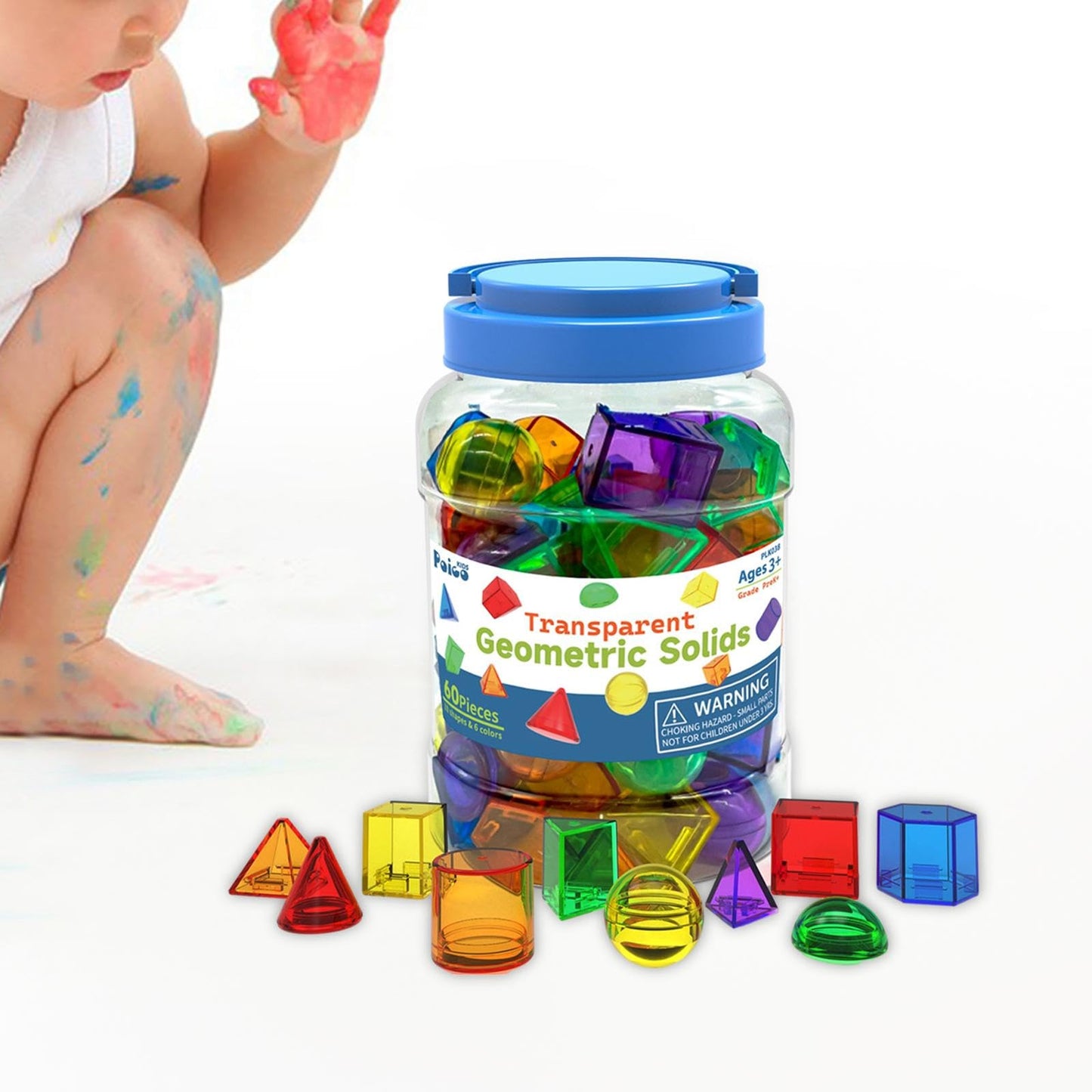 TTETTZ 60Pcs Geometric Solids Shape Blocks 3D Shapes Colorful Educational Toy
