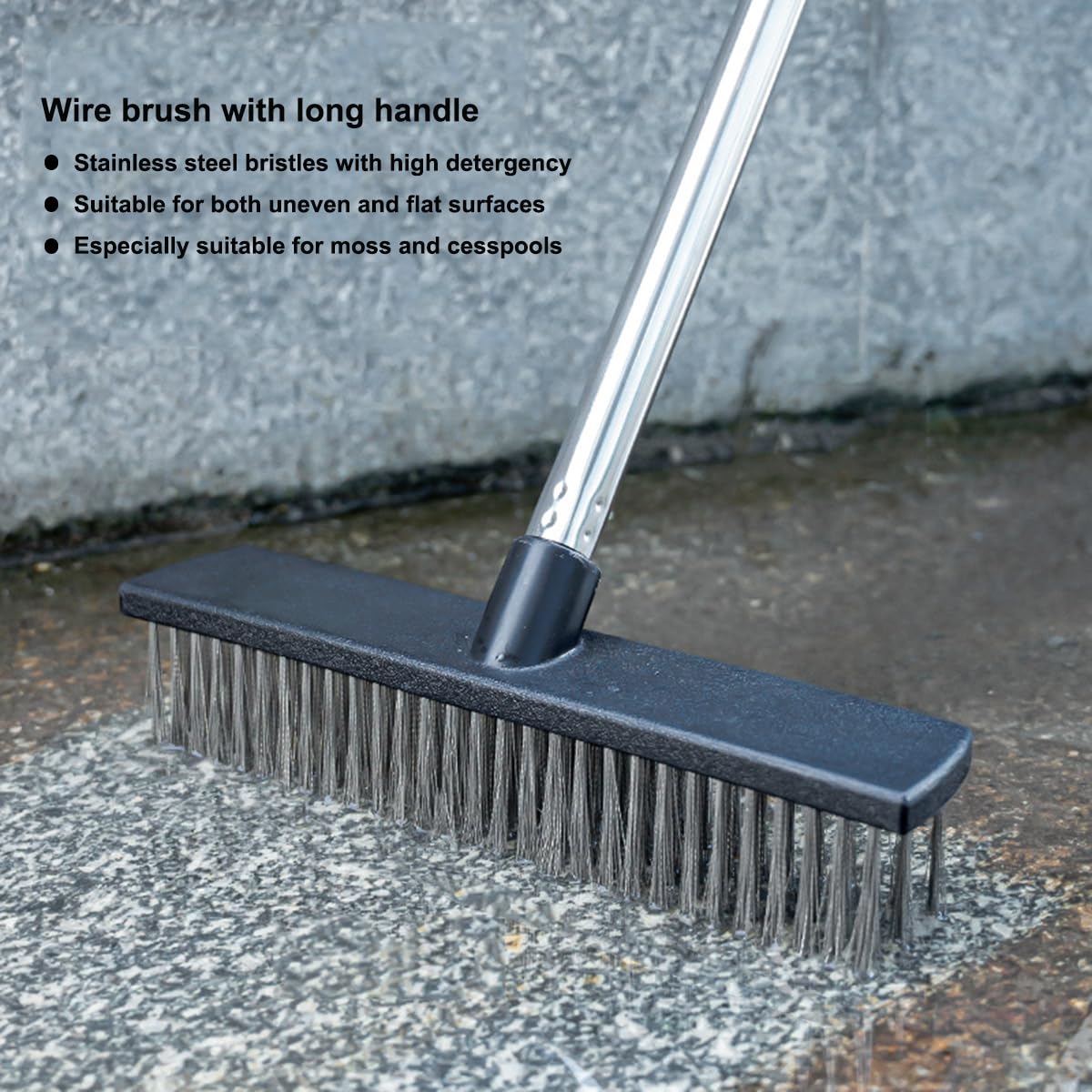 Xifando Heavy-Duty Push Broom Brush - Perfect for Bathroom, Kitchen, Patio, Garage, Deck, Concrete, Wood, Stone, and Tile Floors (10.6" Stainless Steel Bristle-Black)