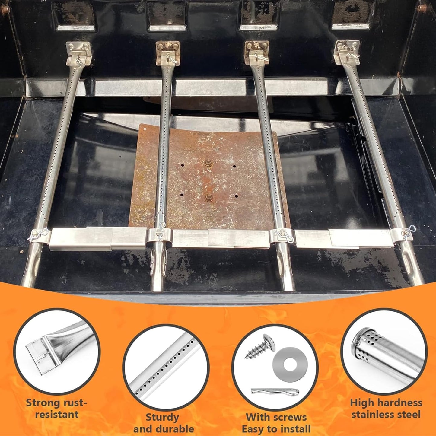 Hisencn Grill Kits for Charbroil Performance 475 4 Burner,Grill Heat Plate, Burner, Crossover Tube for Charbroil 463347017, 463361017, 463673017, 463376217, 463342119, 463376018P2, G470-0004-w1 Grill