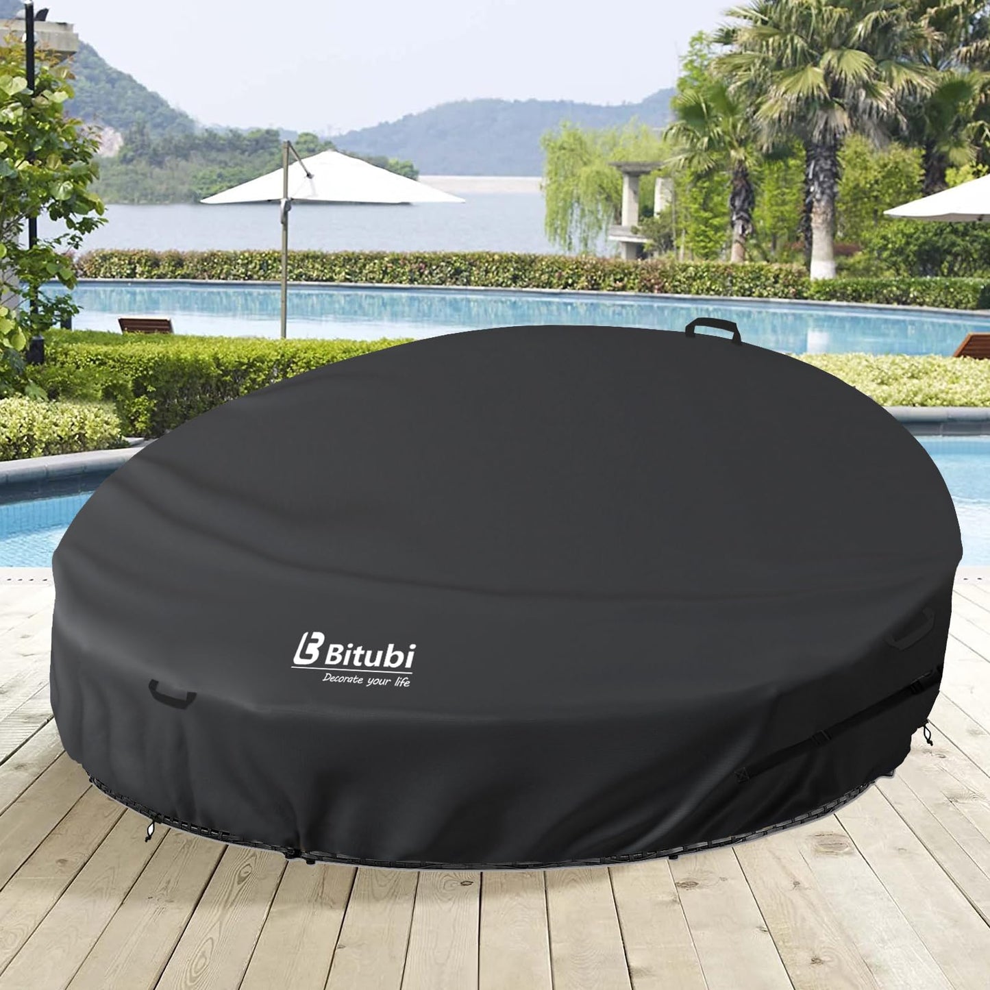 Bitubi 75 Inch Heavy Duty Waterproof Outdoor Daybed Cover - 600D Tough Canvas Anti-UV Patio Canopy Daybed Sofa Cover 75" Dia x 35"/16”H, Black