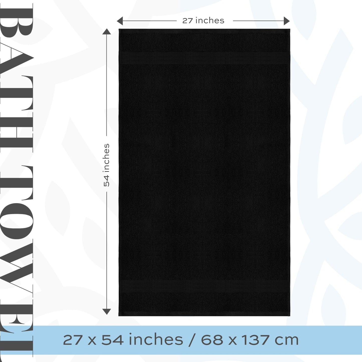 White Classic Luxury Bath Towels Large | 700 GSM Cotton Absorbent Hotel Bathroom Towel | 27x54 Inch | 4 Pack | Black