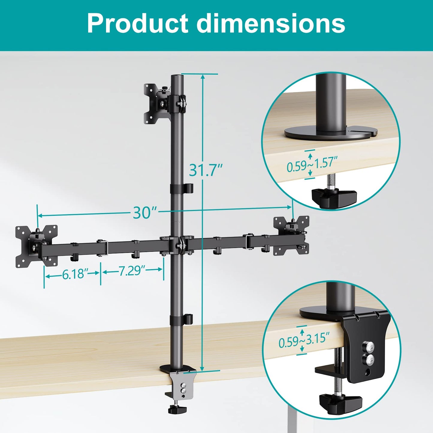 MOUNT PRO Triple Monitor Stand, Fits 3 Screens Up to 32 Inch, Fully Adjustable Stacked Monitor Desk Mount, VESA Compatible, C Clamp/Grommet Base