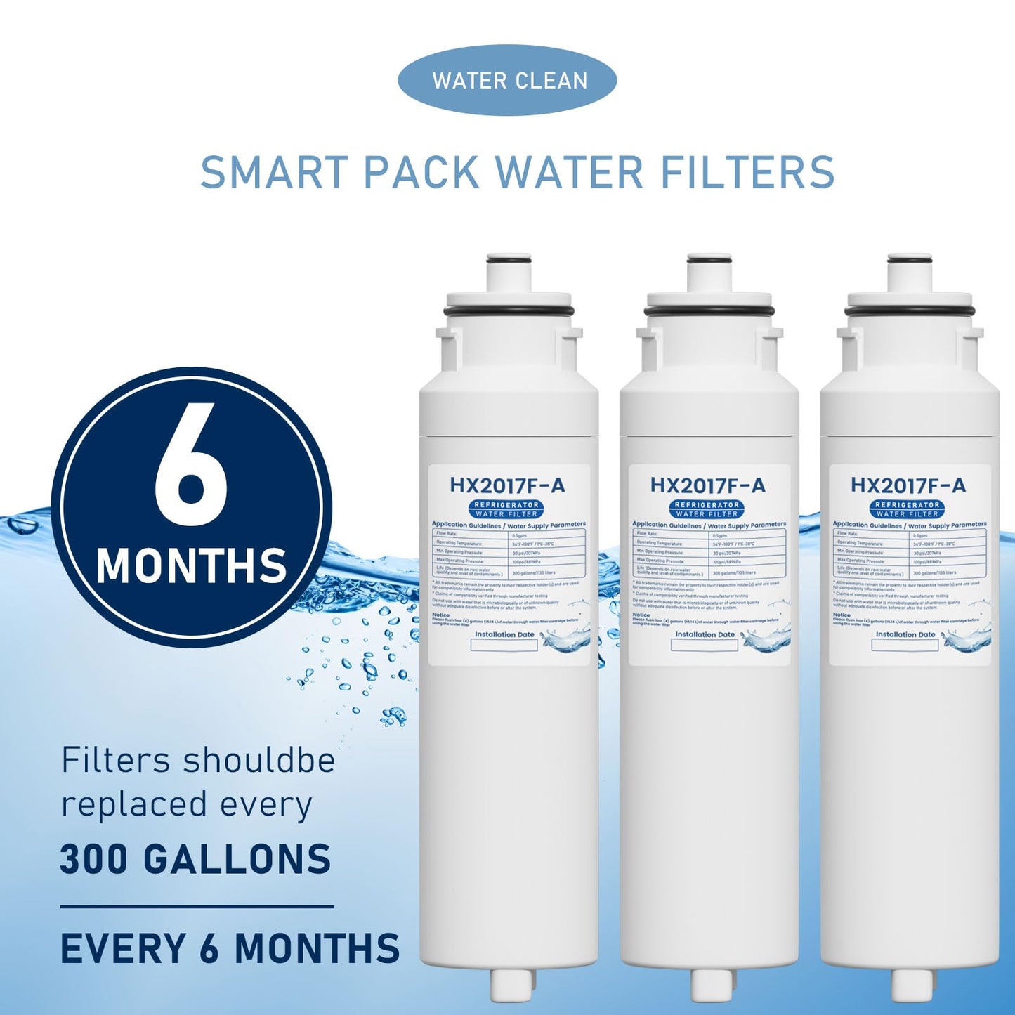 HX2017FR-A HX2017F-A Water Filter Cartridge Compatible with Hisense HRF266N6CSE1, HRF266N6CSE, HRF209N6CSE, HRF254N6TSE, HRF254N6DSE Twist-In Models, 3 Packs