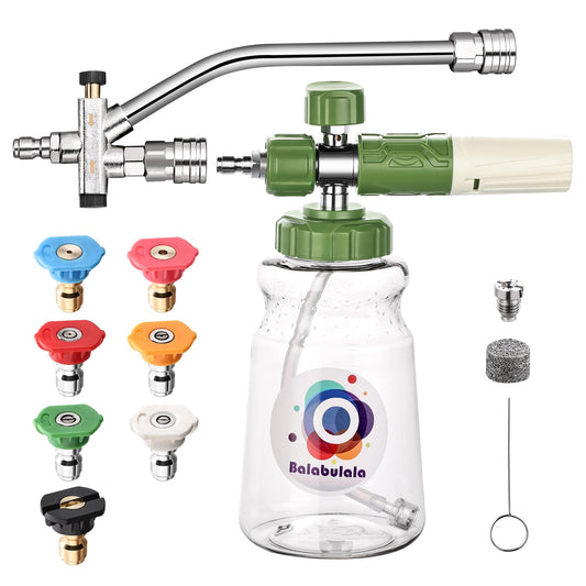 Balabulala Dual Connector Accessory with Pressure Washer Foam Cannon, Pressure Washer Double Tip Attachment for Foam Blaster with 5 Power Washer Sprayer Nozzles, 1/4" Quick Connect, 4200 PSI