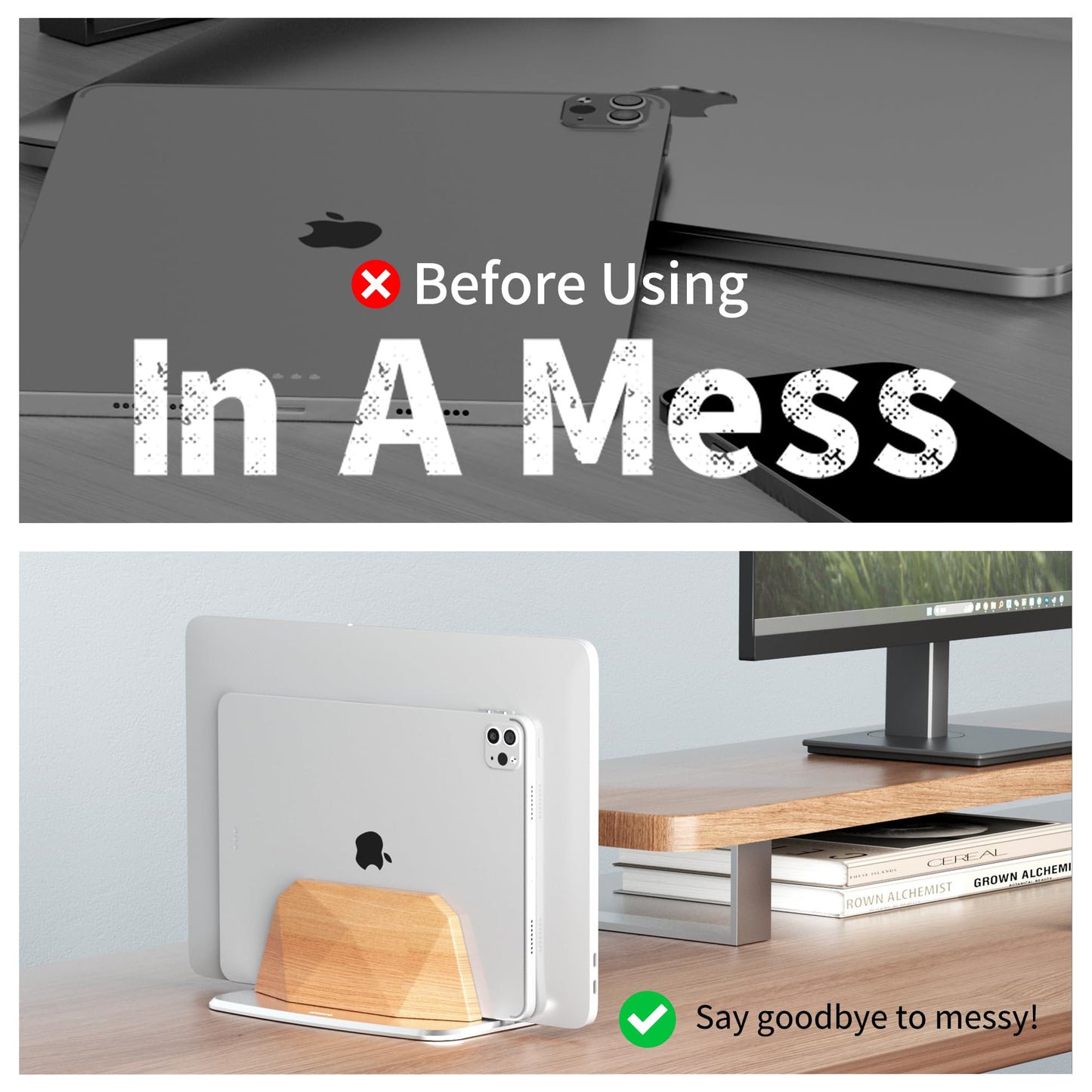AFOOYO Vertical Laptop Stand - Wooden Adjustable Laptop Holder,Desktop Dock Compatible with All MacBook, Surface,Chromebook,Dell & More(Beechwood)