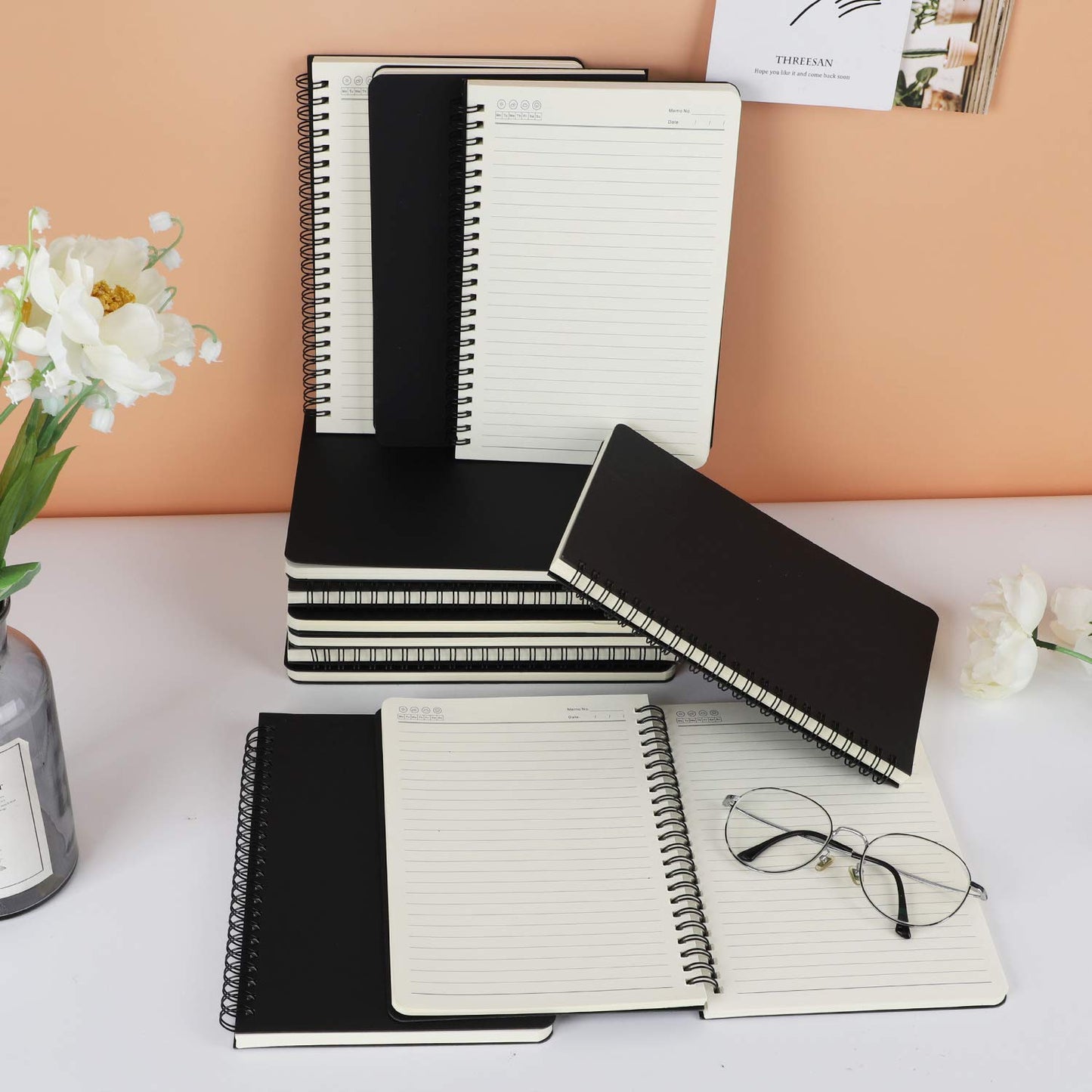 EUSOAR Spiral Notebook College, A5 12packs 5.5x8.3" 120 Pages Lined Travel Writing Notebooks Journal, Memo Notepad Sketchbook, Students College Office Business Subject Diary Ruled Book Journal-Black